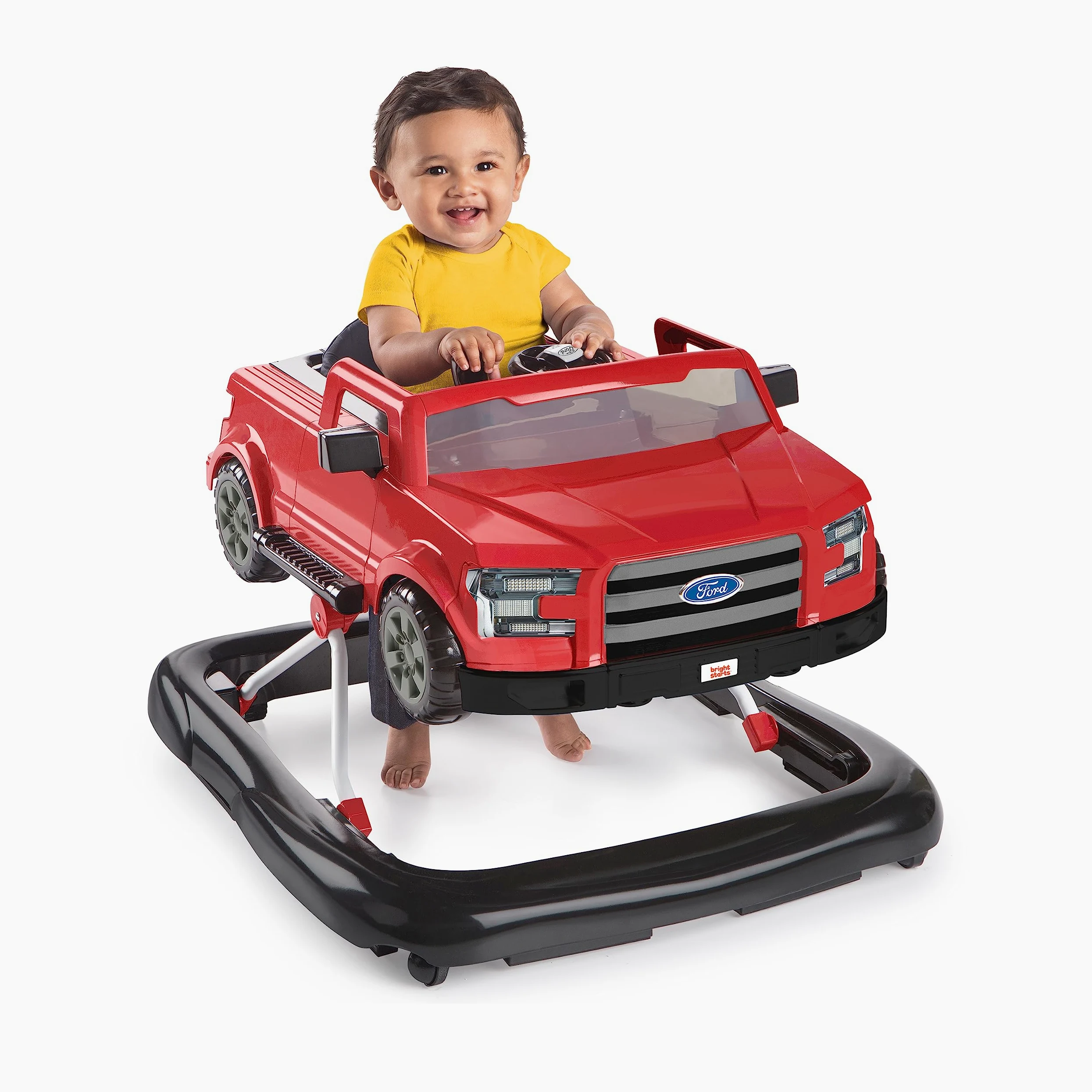 Bright Starts, Ford F-150 4 in 1 rosso, centro attività e girello per bambini con volante rimovibile, neonato, unisex, dai 6 mesi in su