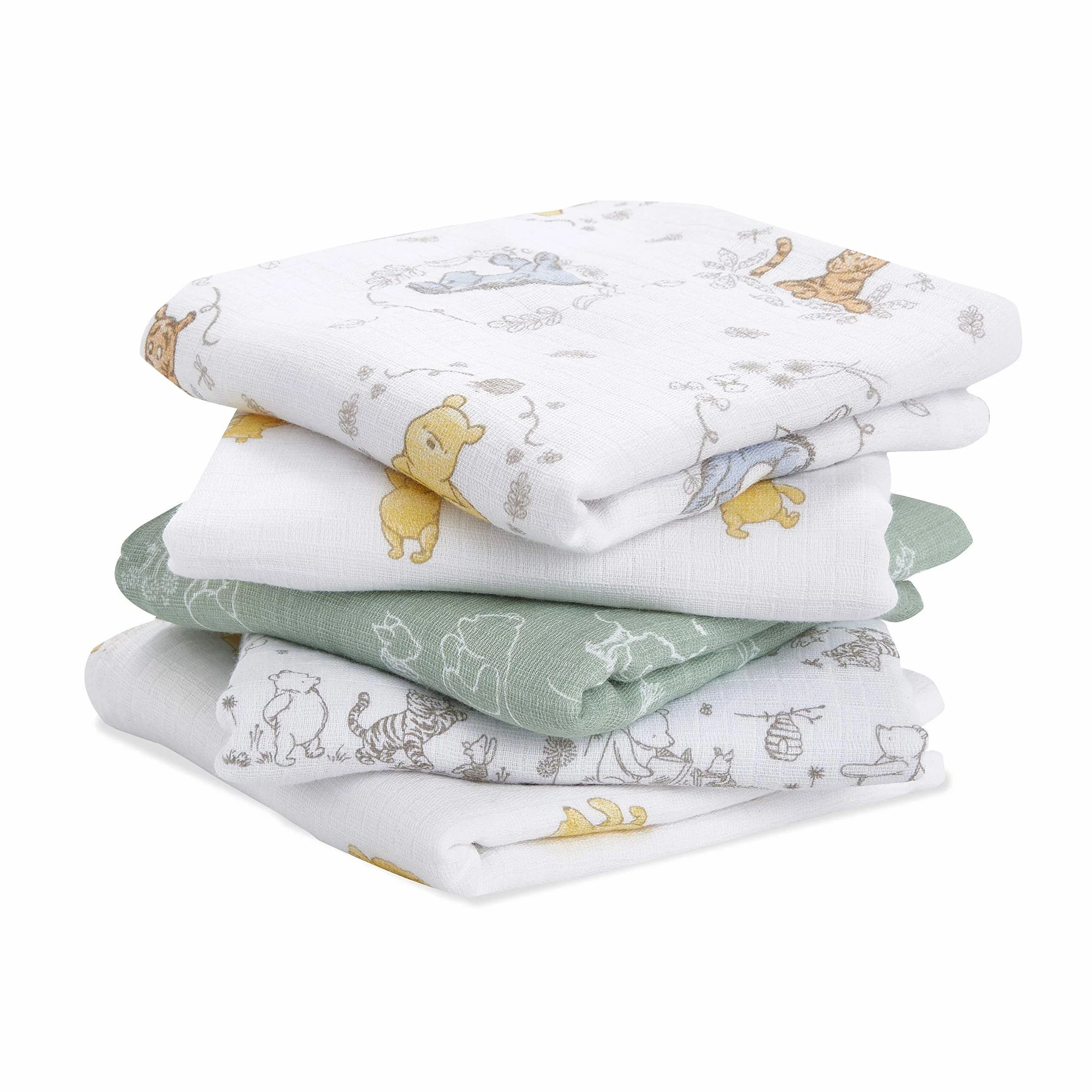 Aden + Anais Essentials 5-Piece Set Winnie The Pooh Musy Squares Disney Baby 100% Cotton Muslin Swaddle