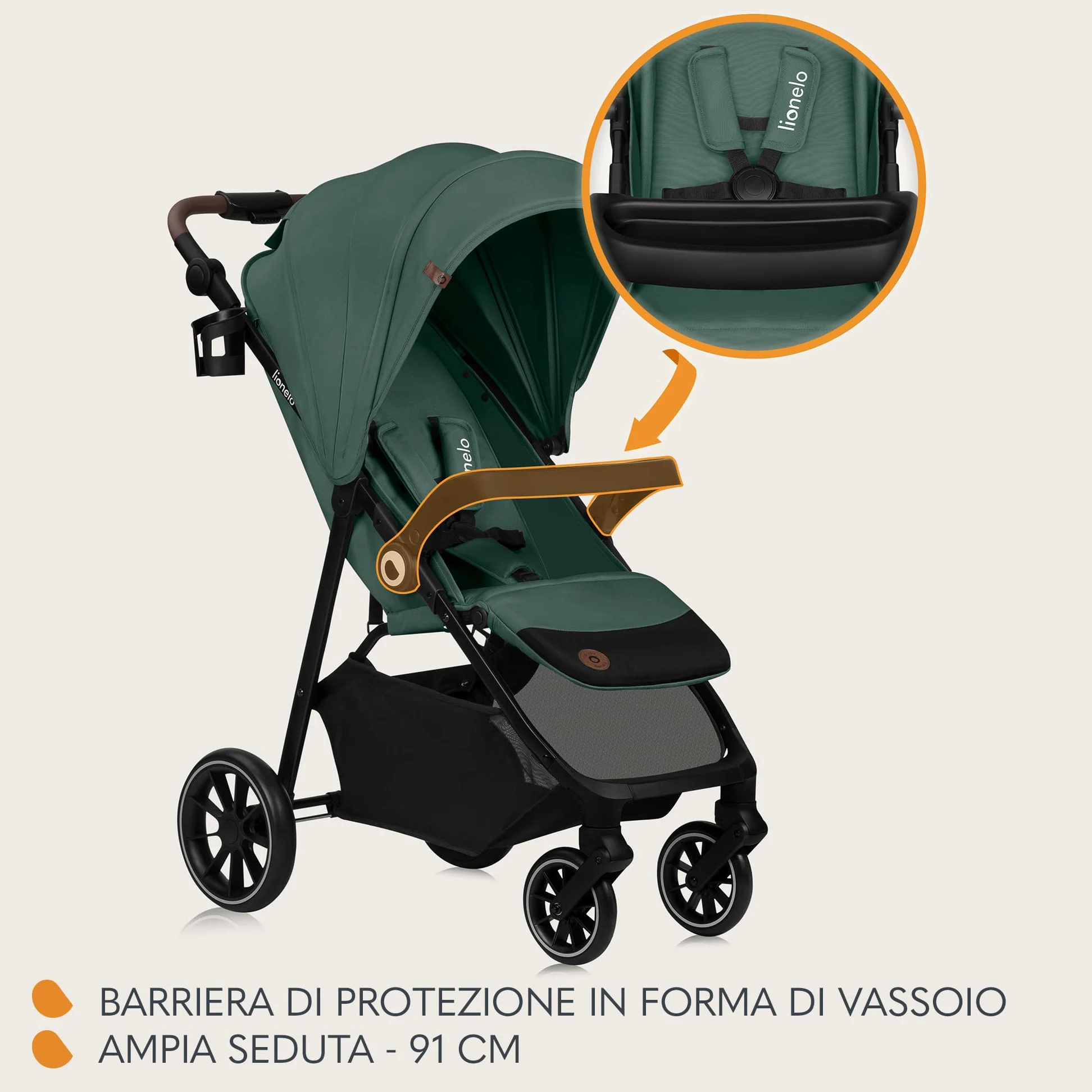 LIONELO EMMA ONE Passeggino laggero per Bambini fino a 22 kg, Compatti con Posizione nanna, Ruote Piroettanti 360° e Assorbimento, Pieghevole Veloce, Schienale e Poggiapiedi Regolabili Tettuccio XXL
