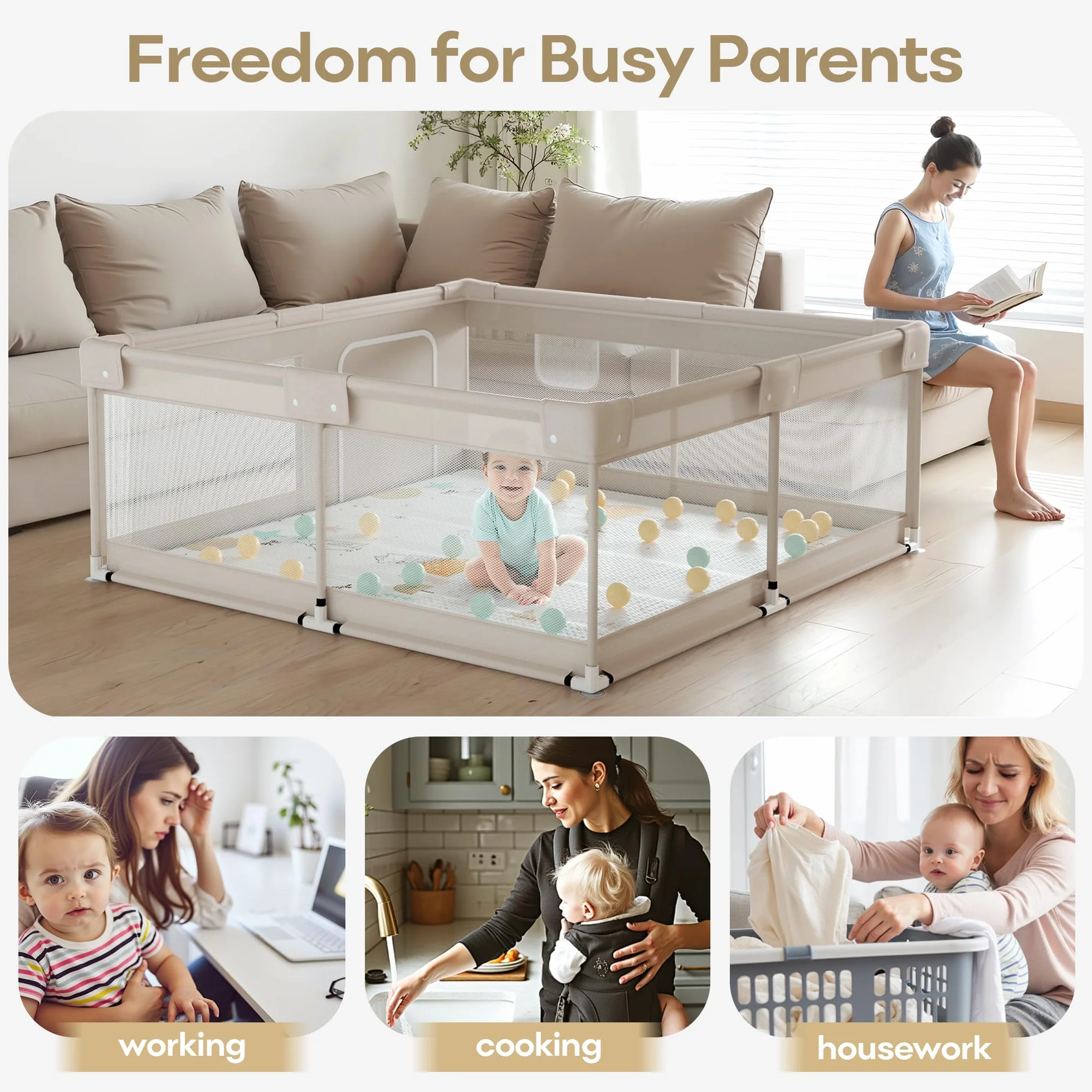 150×150×68cm Box Bambini con Materassino, Recinto per Bambini, Box Neonato con Morbida Imbottitura