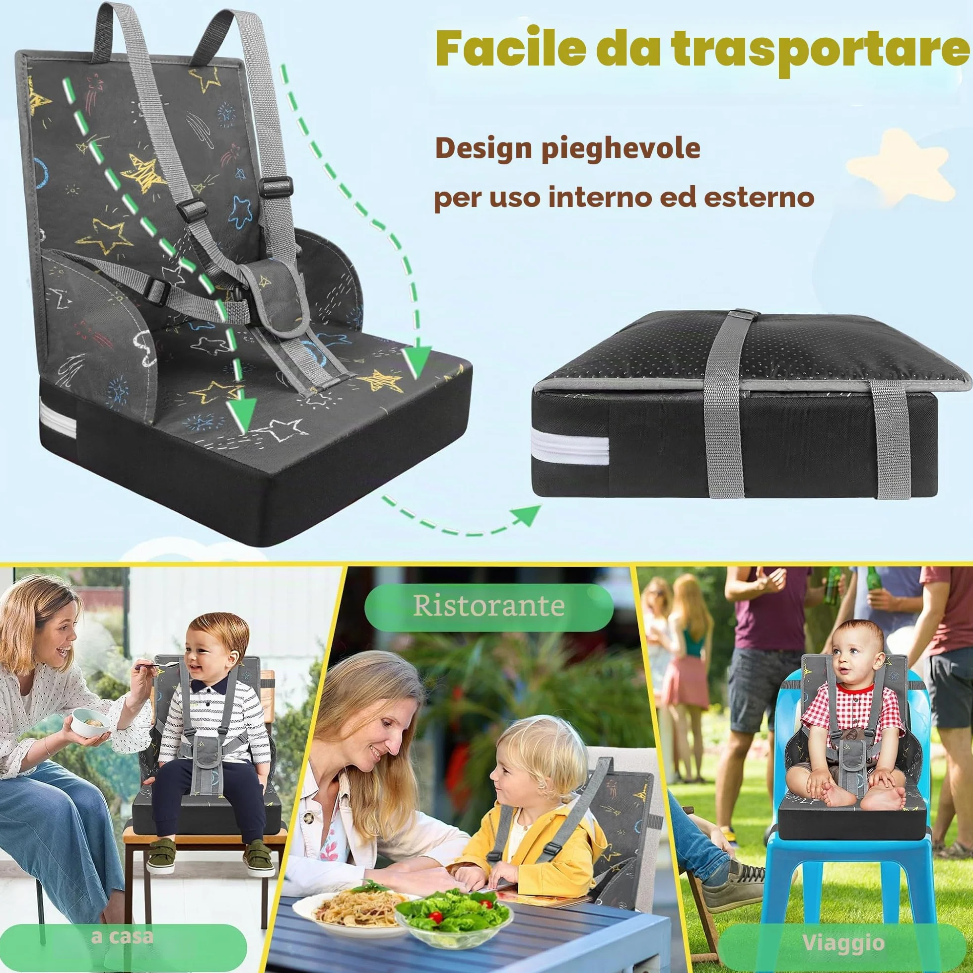 Froadp Seduta rialzata per bambini in tessuto Oxford impermeabile con schienale e cintura di sicurezza grigio