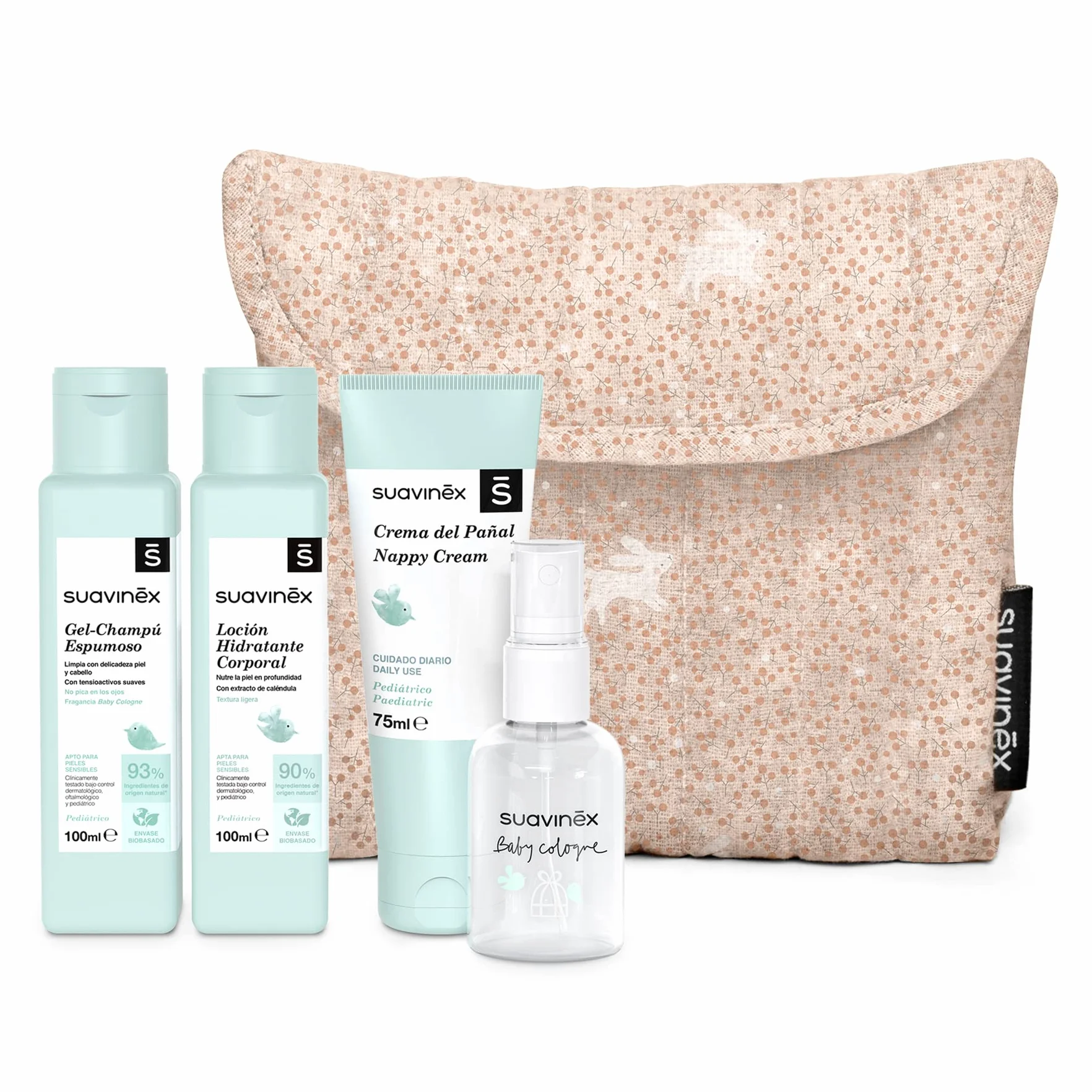 Suavinex Beauty Case Viaggio Tessuto Kit Regalo Neonato 4 Prodotti Rosa