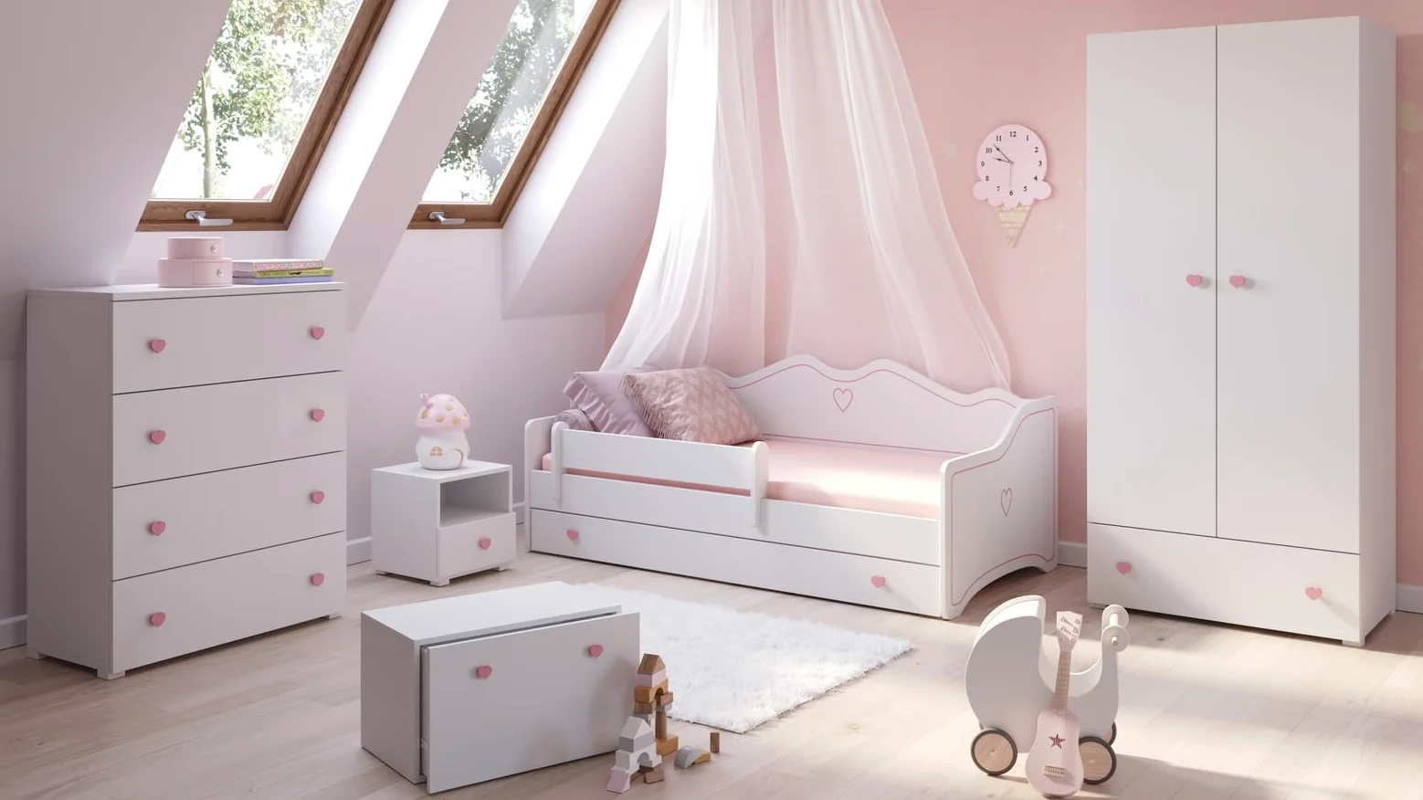 KOBI Letto per bambini Emma 180 x 80 cm, colore: Rosa