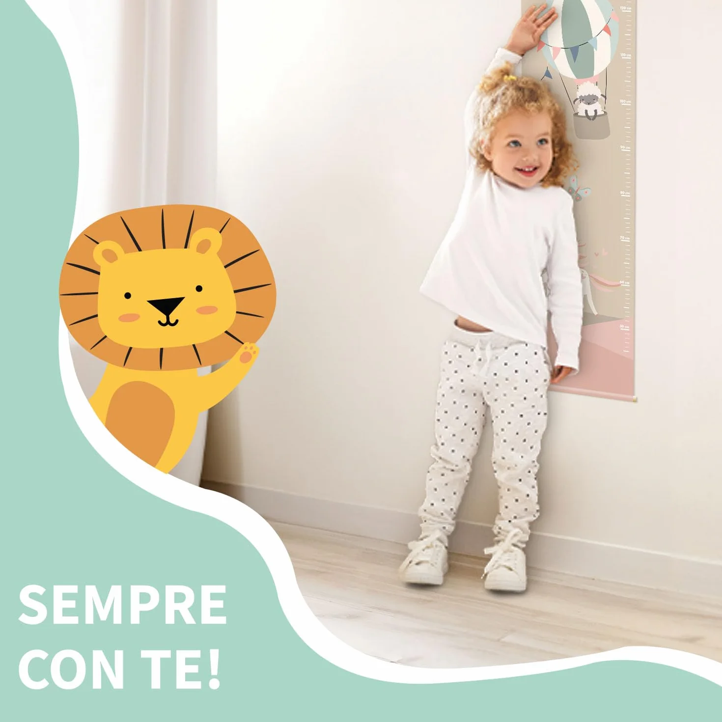 Metro crescita bimbi personalizzato con nome e data nascita decorazione cameretta 129x28 cm Mare