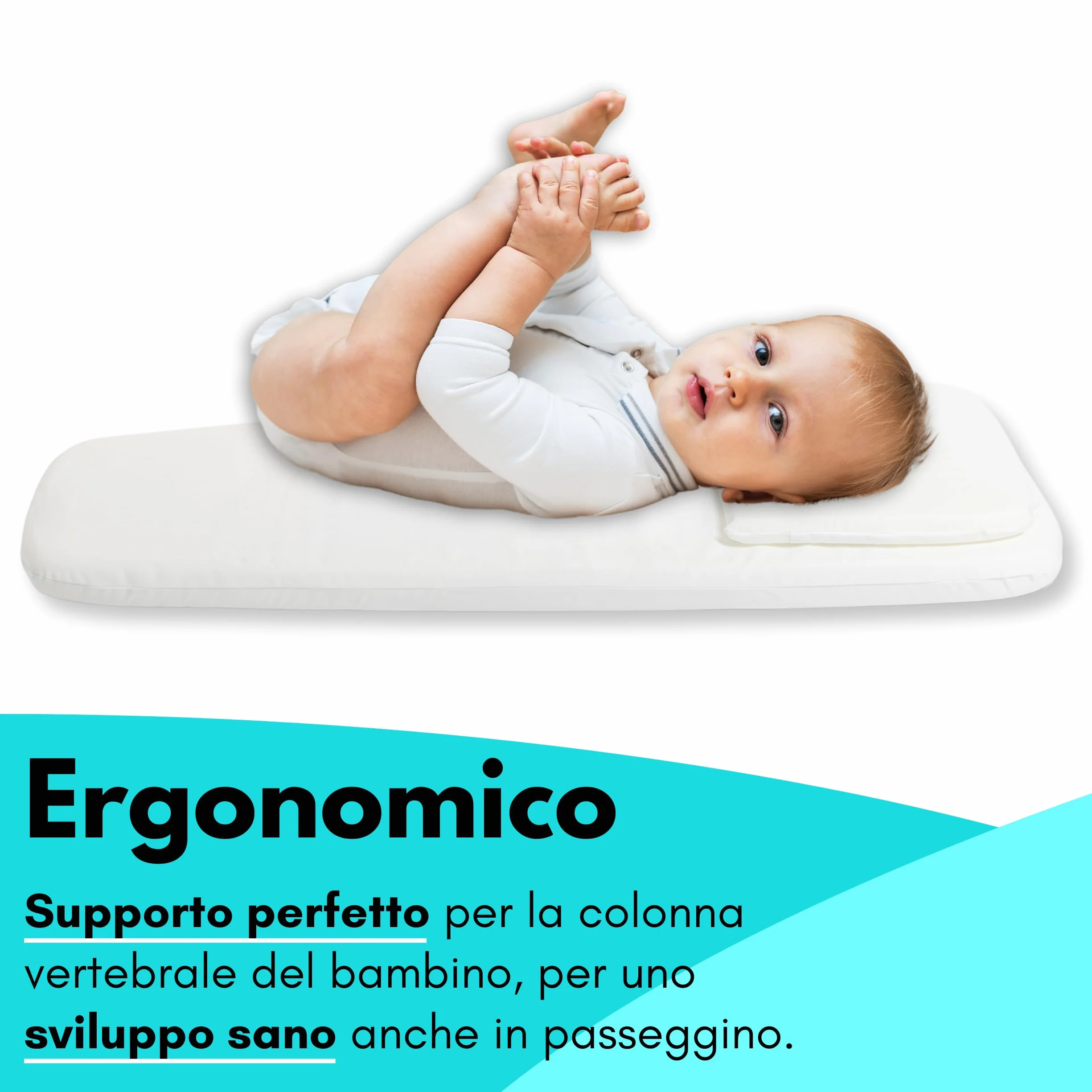 Materasso Carrozzina Made in Italy-Culla Neonato-Lettino Bambino-Passeggino Trio-Cuscino Neonati-Cuscino Compreso- Letto Prima Infanzia- Materassino Universale Antisoffoco 72 x 32/26cm