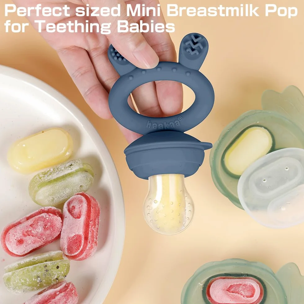 Haakaa Mangiatoia per frutta e snack surgelati in silicone senza BPA - Blu acciaio
