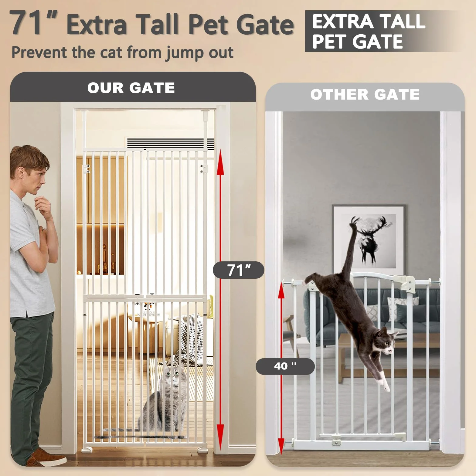 180 cm extra alto per animali domestici, cancello per gatti con ante e serrature, adatta per porte da 190 a 240 cm di altezza, estensibile e regolabile, senza foro, per porte e camere da letto della