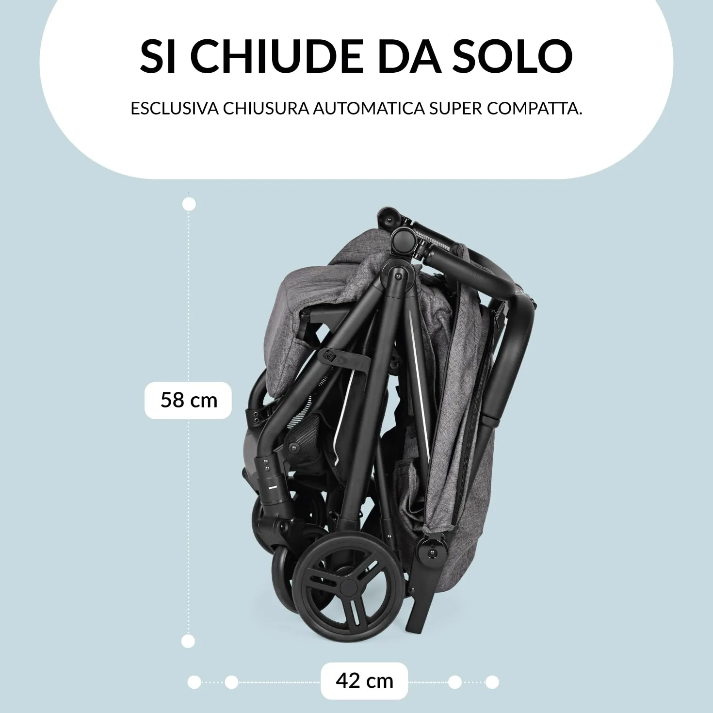 PEG Selfie Passeggino Leggero dalla Nascita fino a 22 kg (0 - 4 anni), Pieghevole e Compatto, Chiusura Automatica, Schienale Reclinabile, Capottina UPF 50+, Quarz