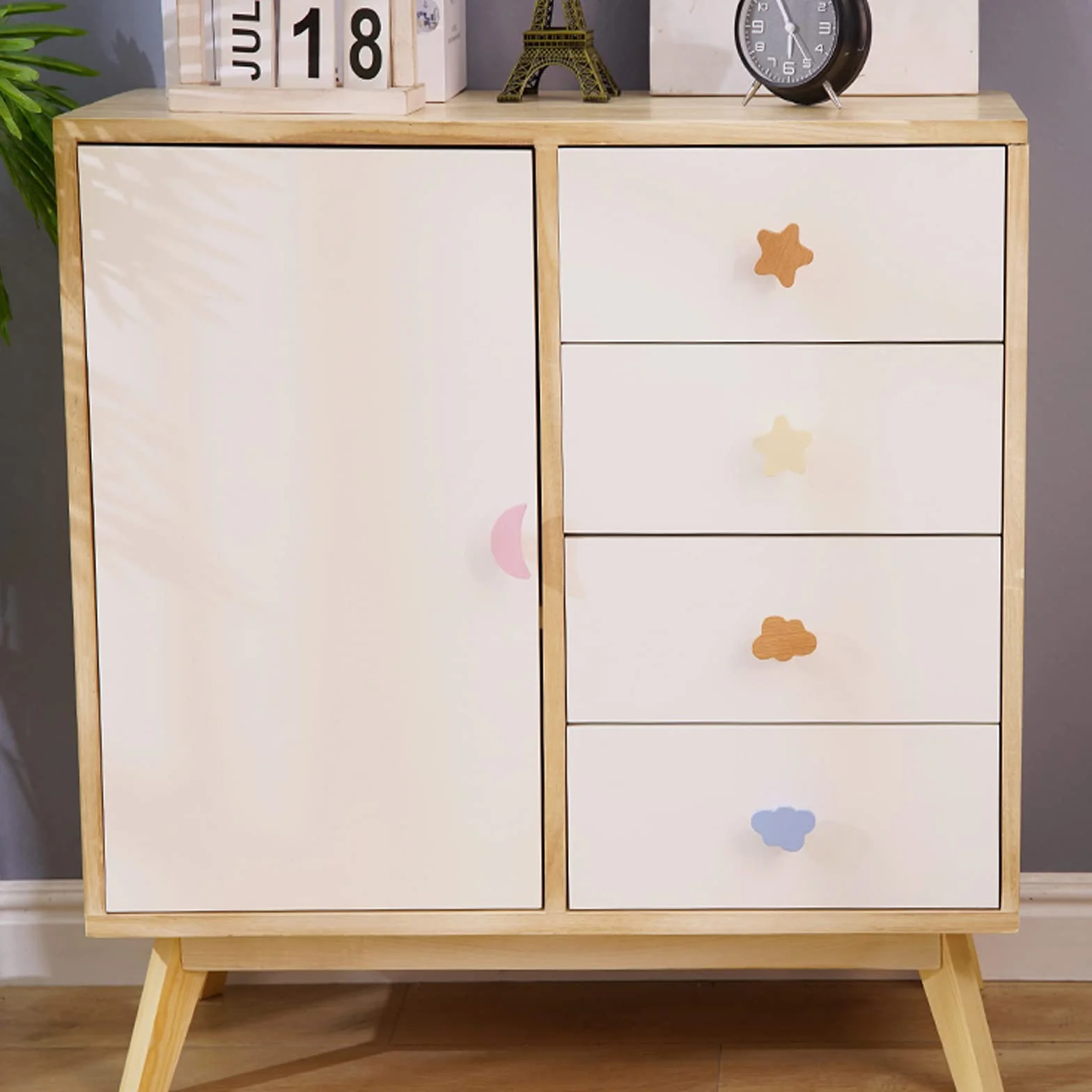 6 x Maniglie per mobili in Legno Originale,Maniglie per armadietti da Cucina,pomelli e Maniglie per camere per Bambini,Maniglie per cassetti a Forma di Nuvola dei Cartoni Animati,Clouds-Beige
