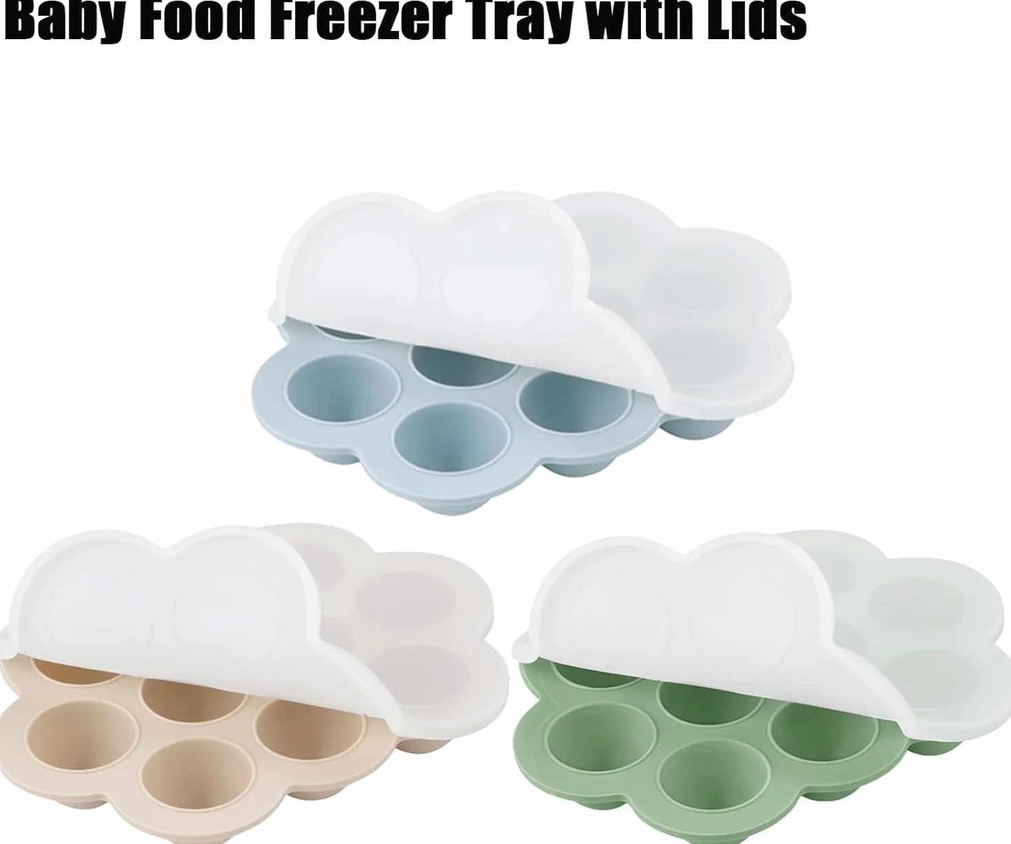 PandaEar Confezione da 3 contenitori per alimenti per bambini in silicone con coperchio blu/verde/carne
