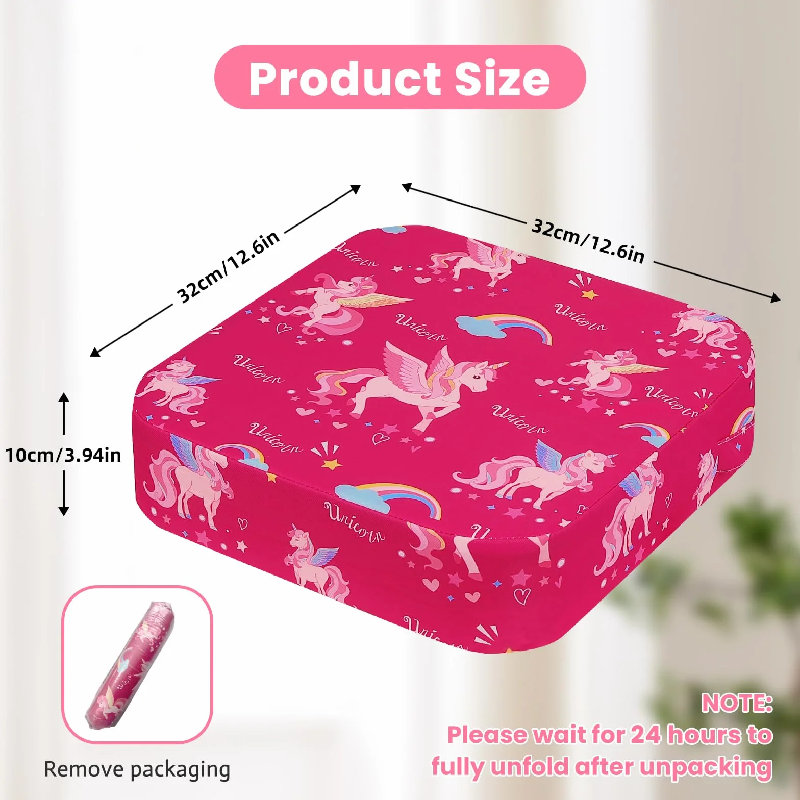 Rialzo Sedia Bambini Cartoon Cuscino Alzatina con 2 Regolabile Cinghie Base Antiscivolo Lavabile Unicorno