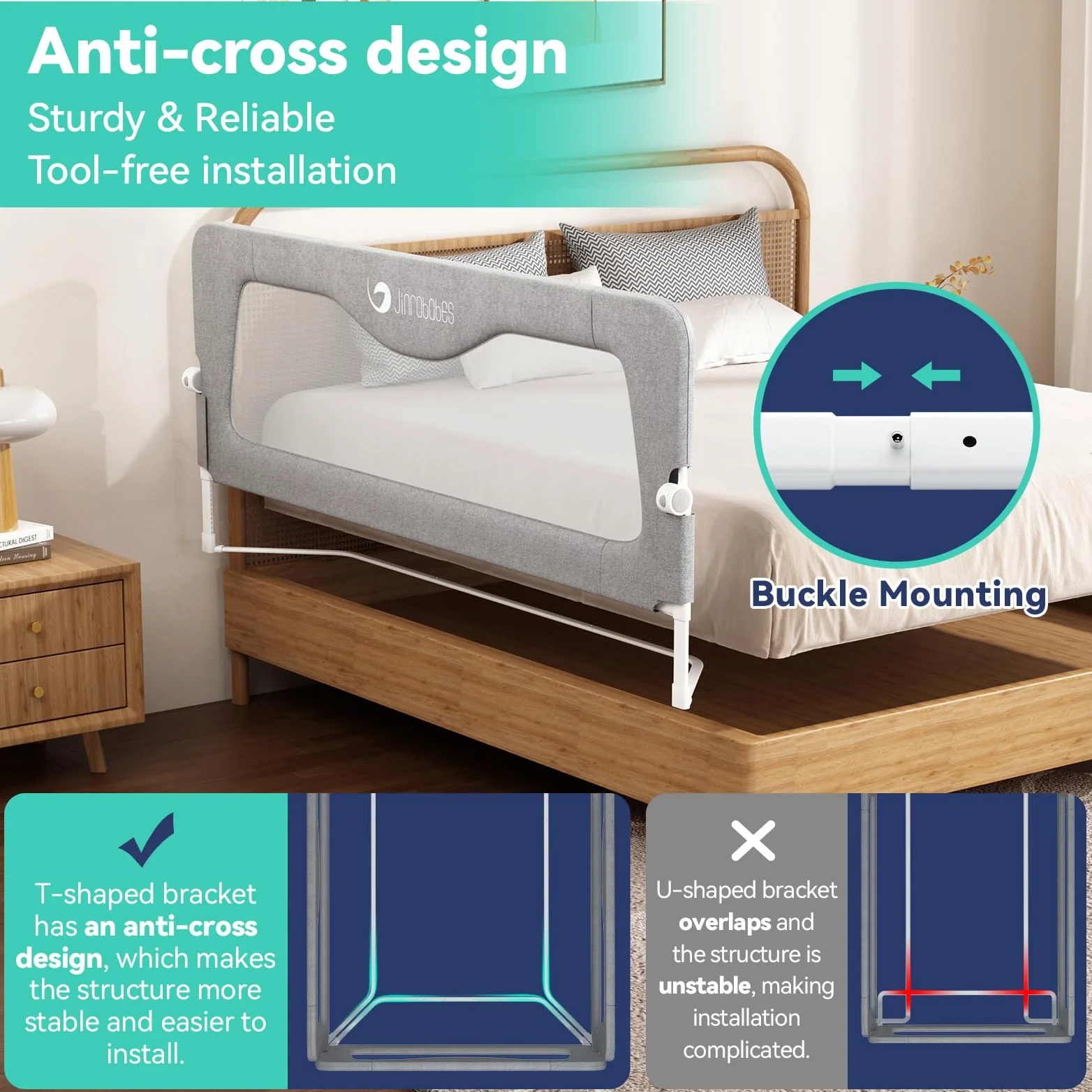 Protezione per letto per letto king size, altezza regolabile e sponda pieghevole per bambini (190 cm)