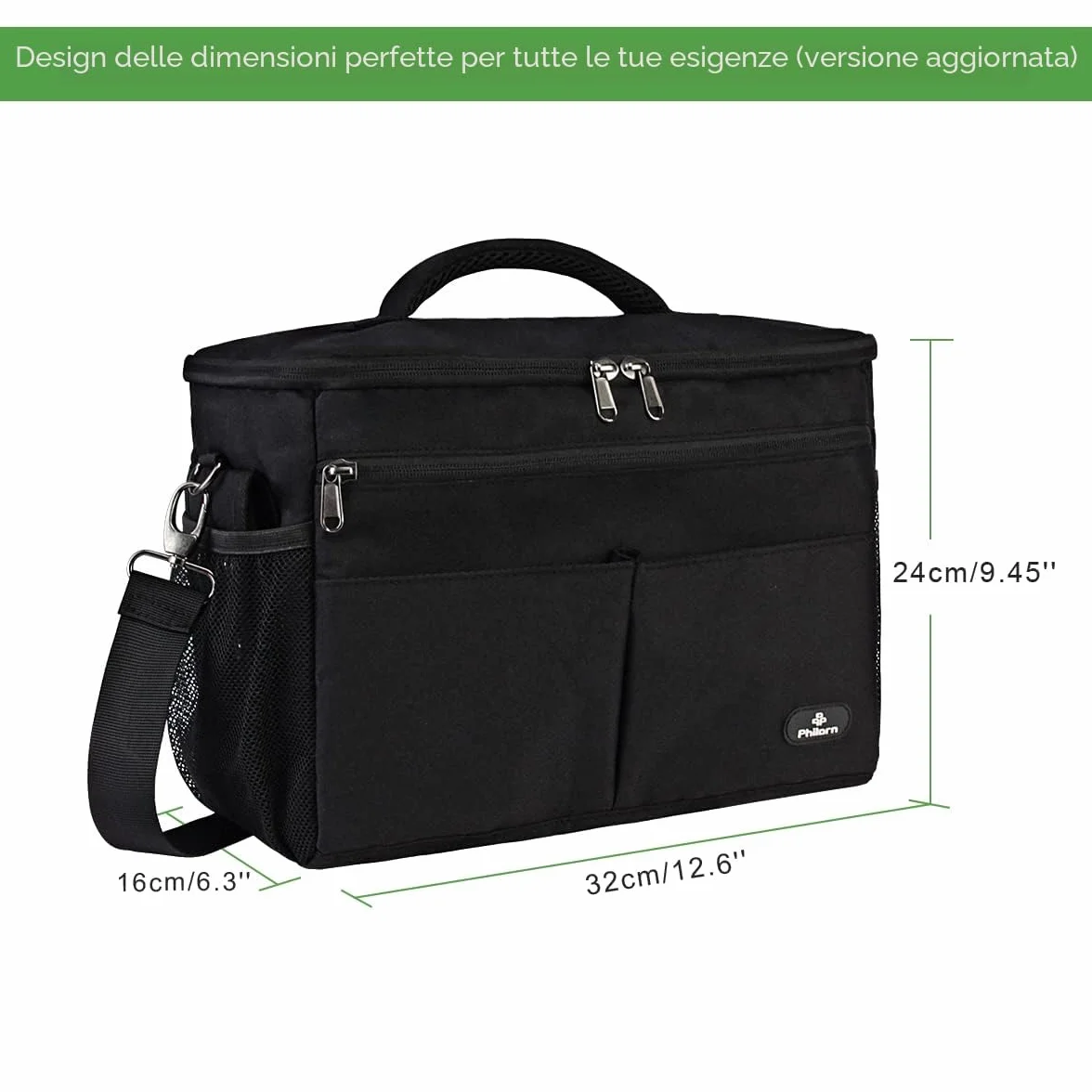 PHILORN Borsa per Passeggino con Portabevande Isolato, Tracolla, Grande Capacità, Universale, Nero