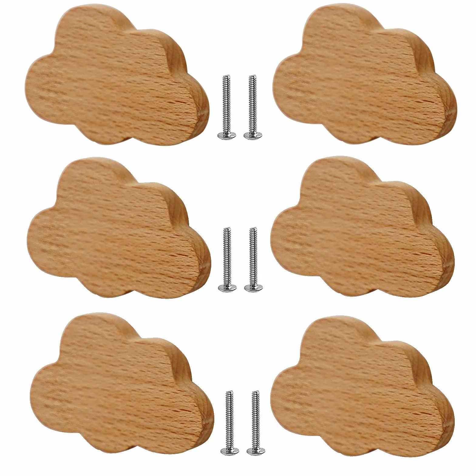 6 x maniglie per mobili in legno originale,maniglie per armadietti da cucina,pomelli e maniglie per camere per bambini,maniglie per cassetti a forma di nuvola dei cartoni animati,Clouds-Rawwood