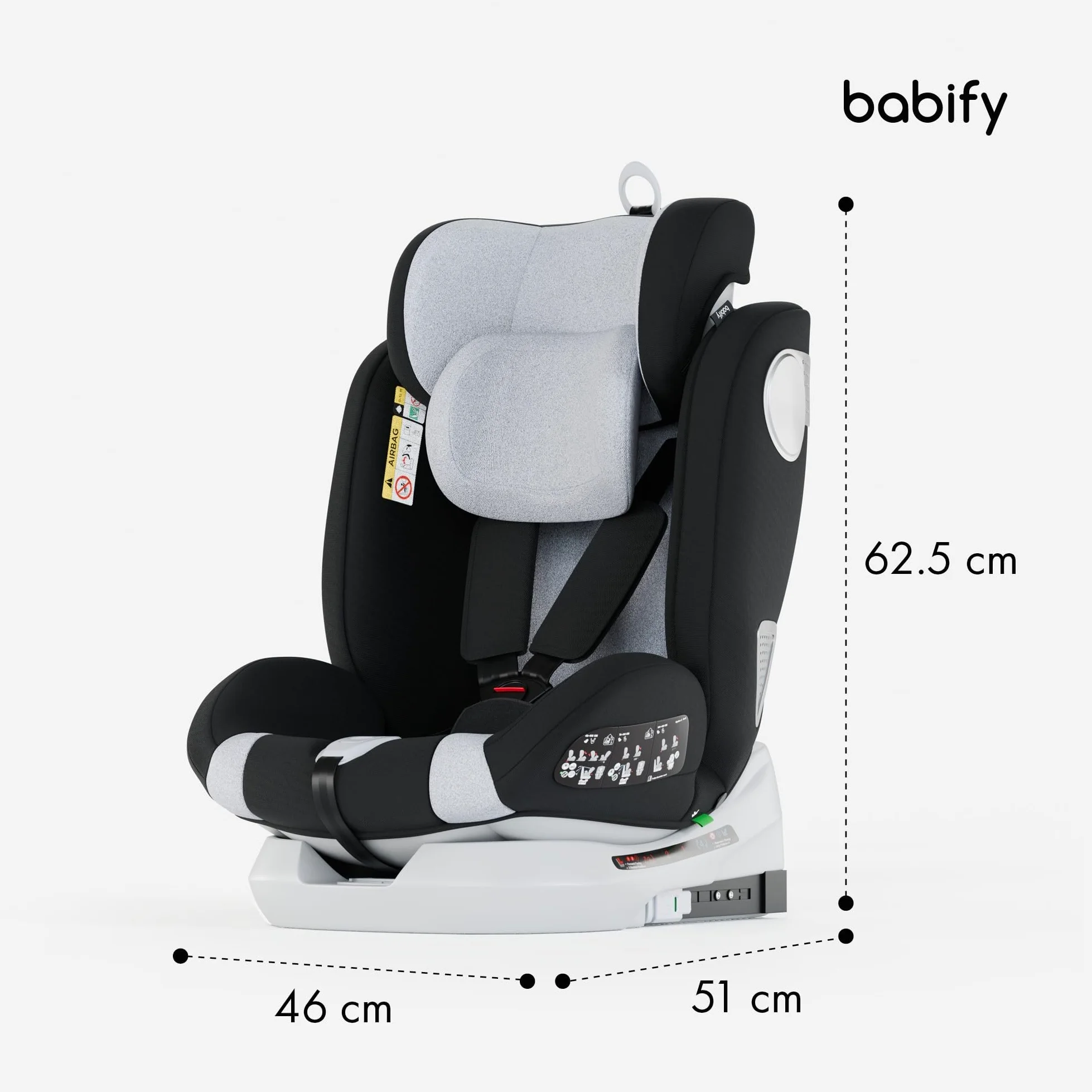 Babify Onboard Seggiolone Auto Isofix I-Size per Bambini da 0 Mesi - 12 Anni, 40-150cm, Seduta Auto Bimbi Regolabile e Reclinabile, rotazione di 360º, Gruppo 0, 1, 2, 3