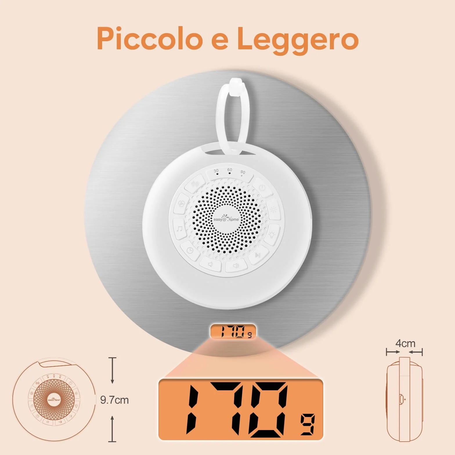 Easy@Home White Noise Machine dla Niemowląt: 26 Dźwięków, Światło Nocne i 7 Kolorów, USB, Timer, Blokada Dzieci