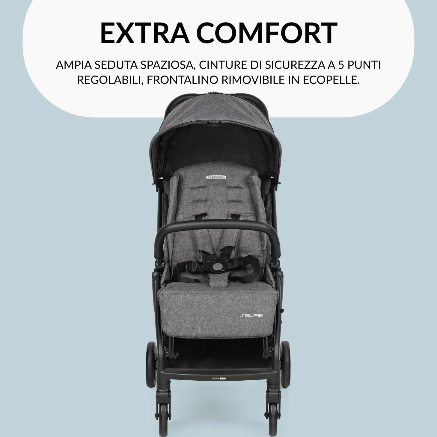 PEG Selfie Passeggino Leggero dalla Nascita fino a 22 kg (0 - 4 anni), Pieghevole e Compatto, Chiusura Automatica, Schienale Reclinabile, Capottina UPF 50+, Quarz