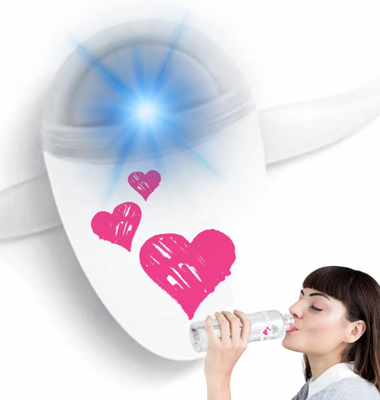 Ulla Promemoria per bere acqua, Luce intelligente per bottiglia d'acqua, Si adatta alla maggior parte delle bottiglie, Si illumina quando è ora di bere (Sweetheart)
