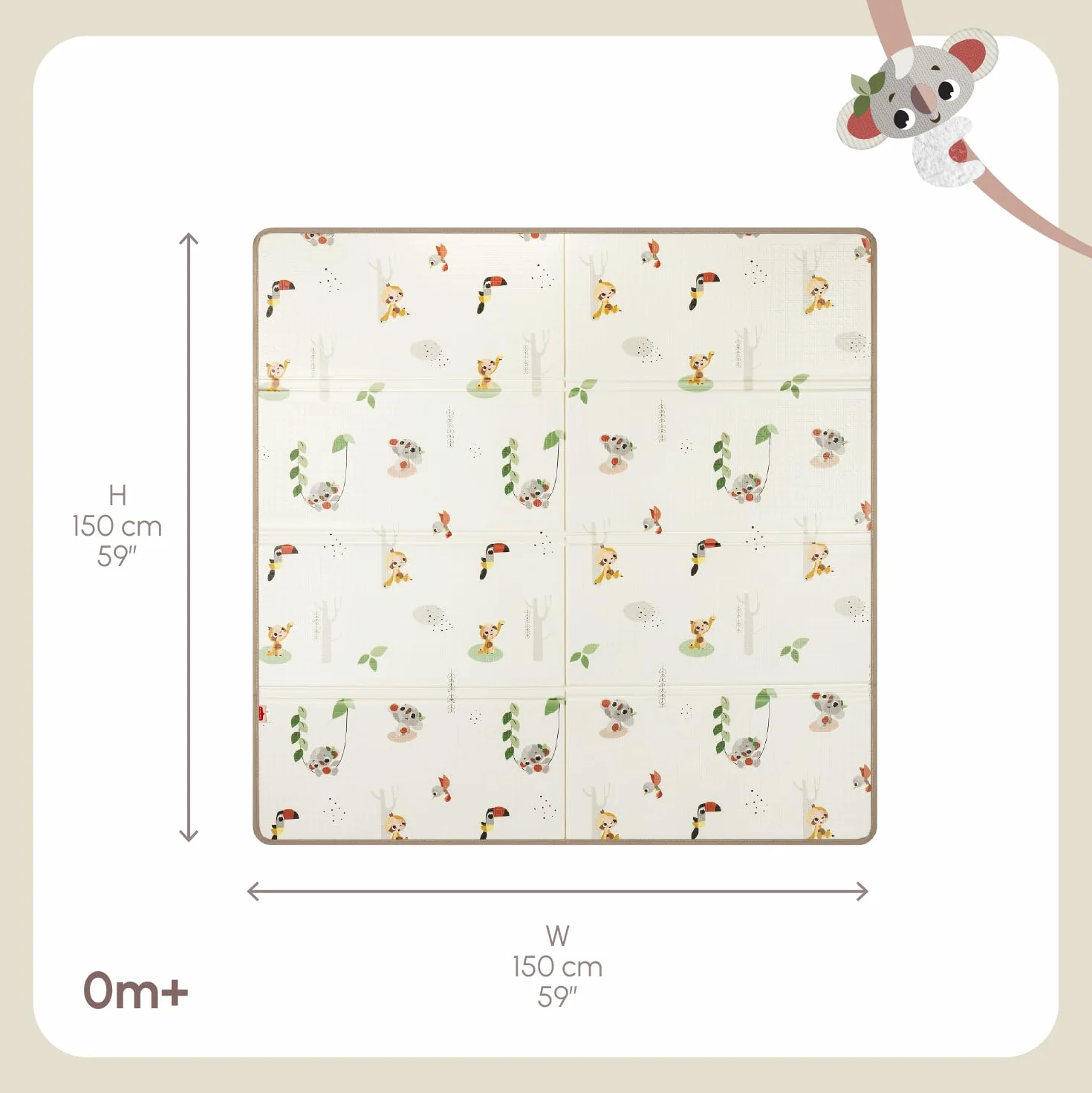 Tiny Love Tappeto Pieghevole Gioco Bambini XL in Schiuma, Tappetino Neonato, 0+ Mesi, Double-face, Leggero e Pieghevole, 150 x 150cm, Morbido e Spesso (1 cm), Impermeabile, Facile da Pulire, Boho Chic