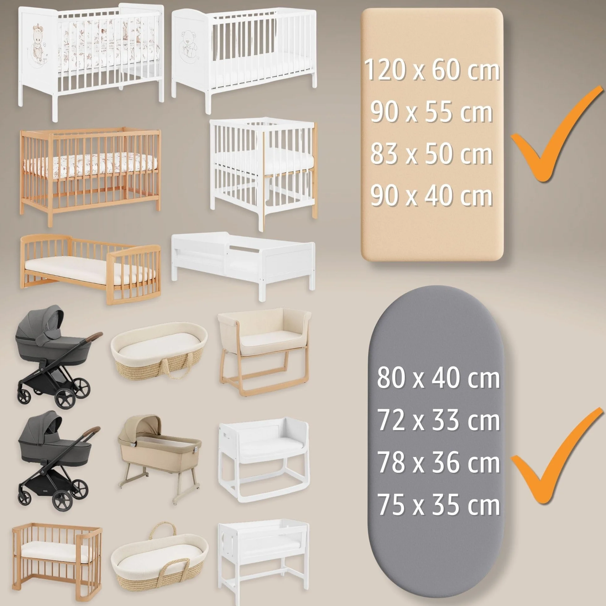 Lenzuola con Angoli per Passeggino Set di 3: 35x75 cm - 2 Lenzuola + 1 Coprimaterasso Impermeabile