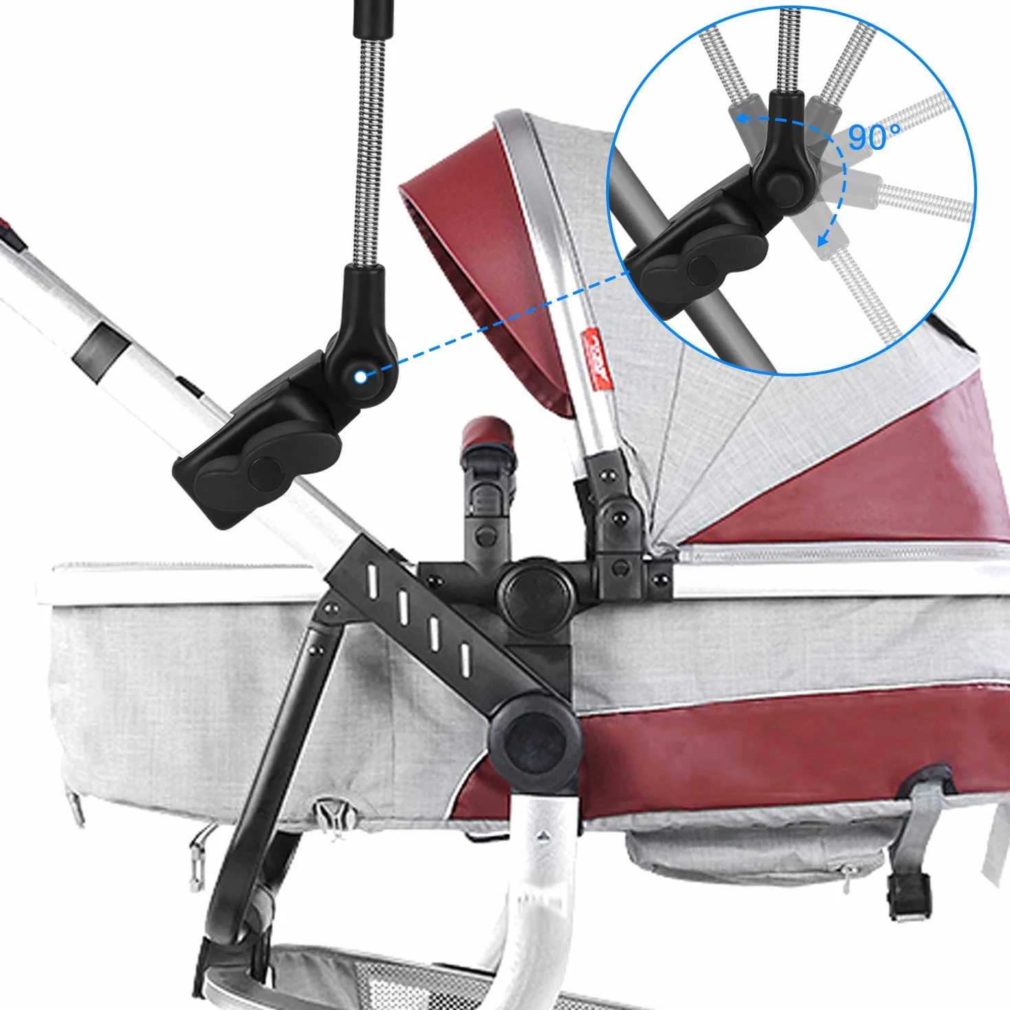 Parasole Universale per Passeggino 73cm Anti UV 50+ Grigio
