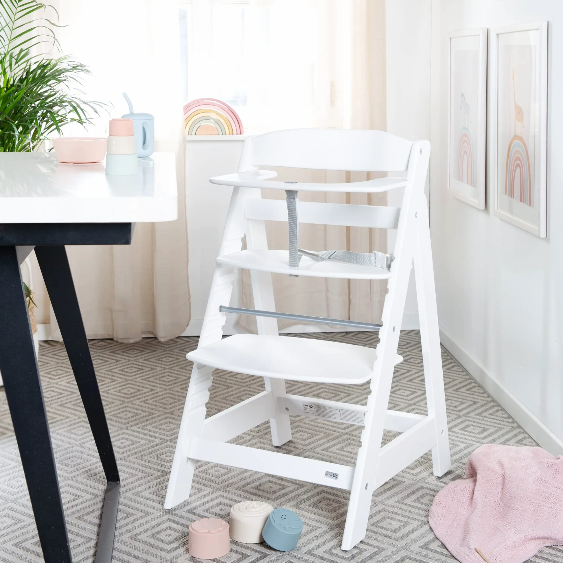 roba Seggiolone Evolutivo Sit Up Flex 2 in 1, Altezza Regolabile, dai 6 Mesi fino ai 70 kg, con Poggiapiedi, Robusto ed Ergonomico, Legno Laccato Bianco