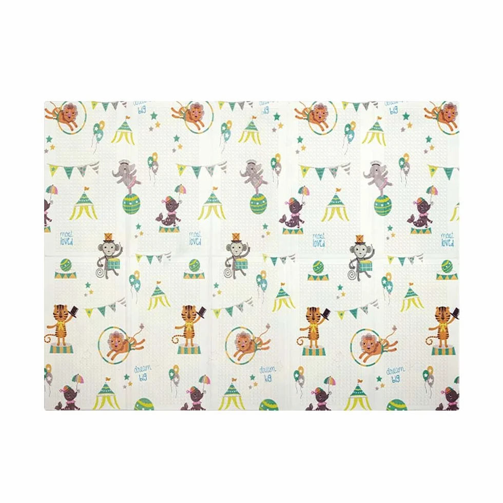 OLIVO.shop Tappeto gioco bambini pieghevole, Tappeto bambini, tappeto gioco neonato reversibile e non tossico, Tappeto cameretta 150x200 cm PLAY (GIRAFFA/CIRCO)