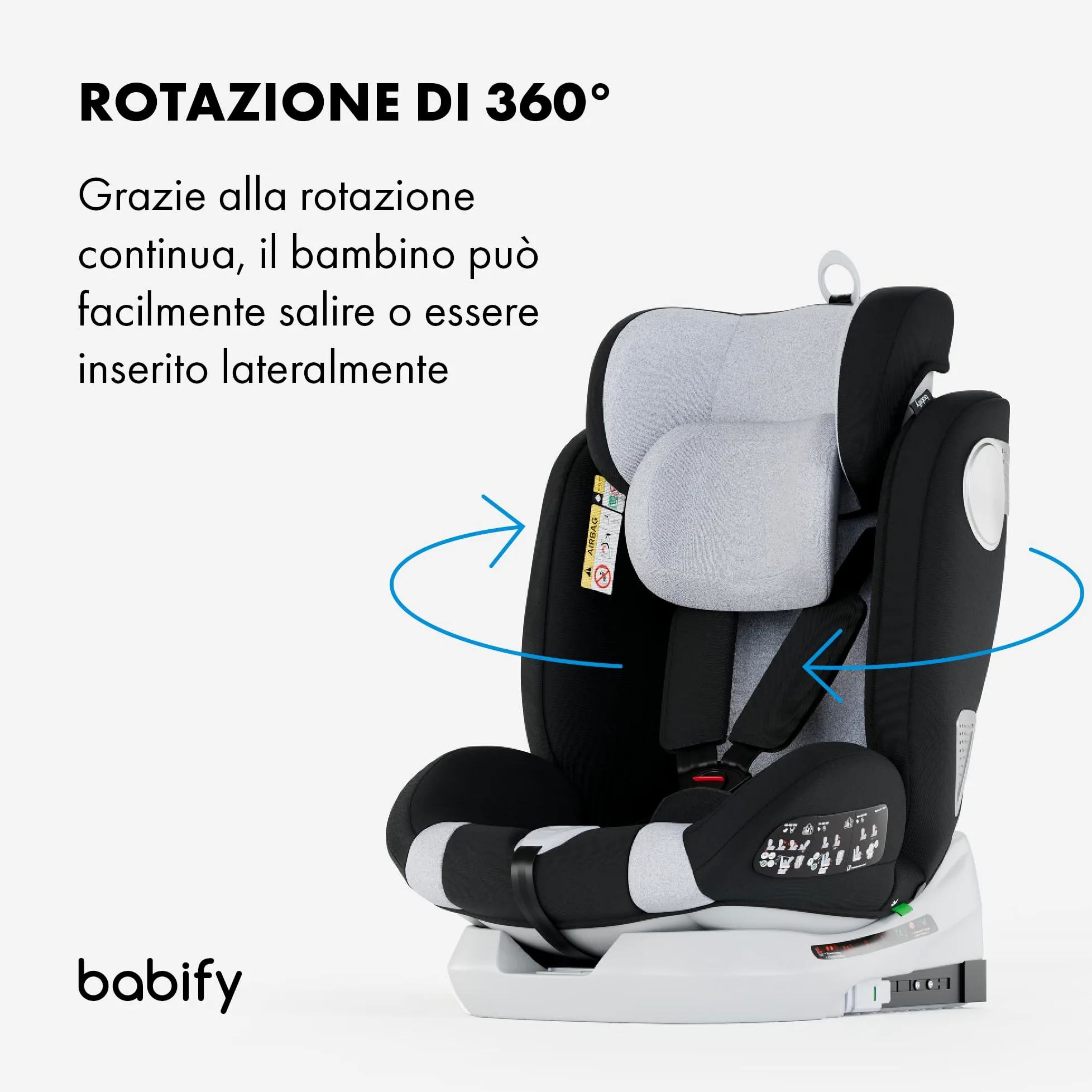 Babify Onboard Seggiolone Auto Isofix I-Size per Bambini da 0 Mesi - 12 Anni, 40-150cm, Seduta Auto Bimbi Regolabile e Reclinabile, rotazione di 360º, Gruppo 0, 1, 2, 3