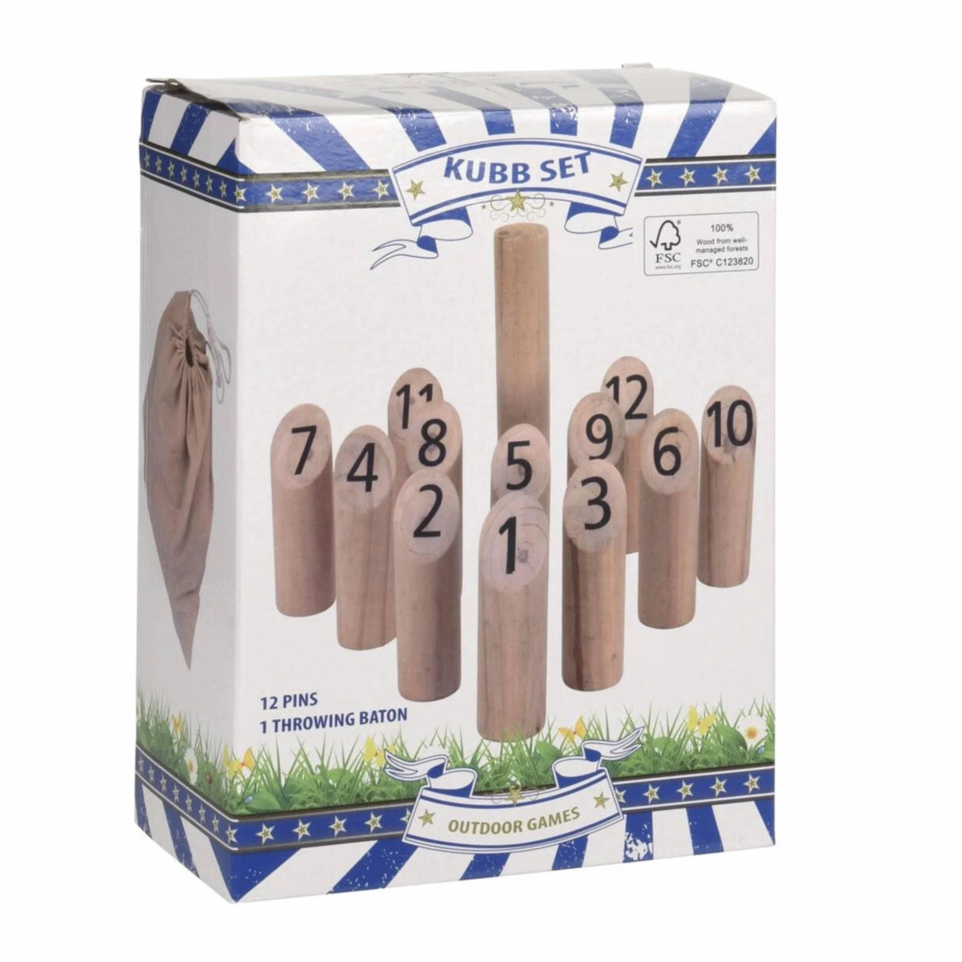 WELL HOME MOBILIARIO & DECORACIÓN Set KUBB 13 Pezzi Legno Naturale 20,4x10x25,5