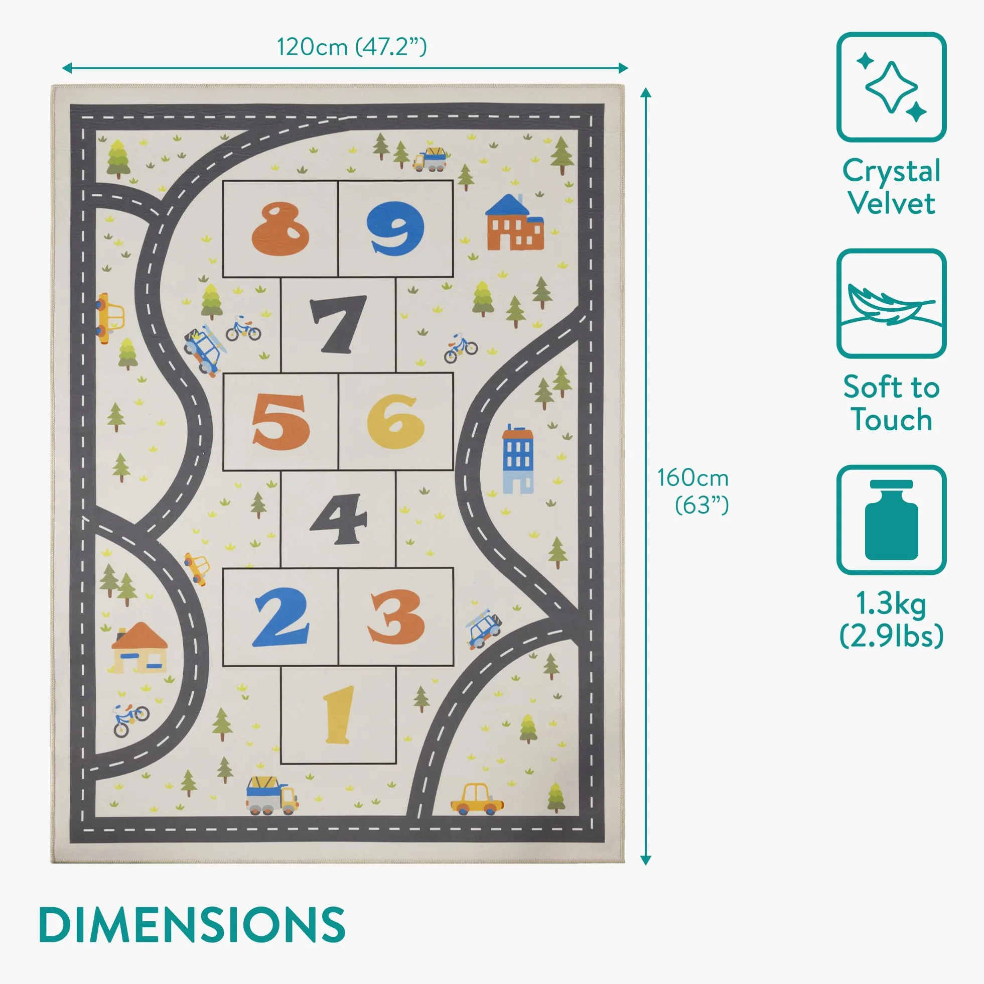 Navaris Tappeto Cameretta Bambini - Tappeto per Bambini Antiscivolo - Morbido Tappeto Gioco 160 x 120 cm - Tappeto Bimbi Decorativo e Robusto - Design Gioco della Campana