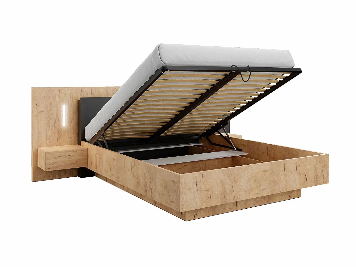 Vente-unique - Letto con Contenitore con comodini - 2 cassetti - con LED - 160 x 200 cm - le e Antracite - FRANCOLI