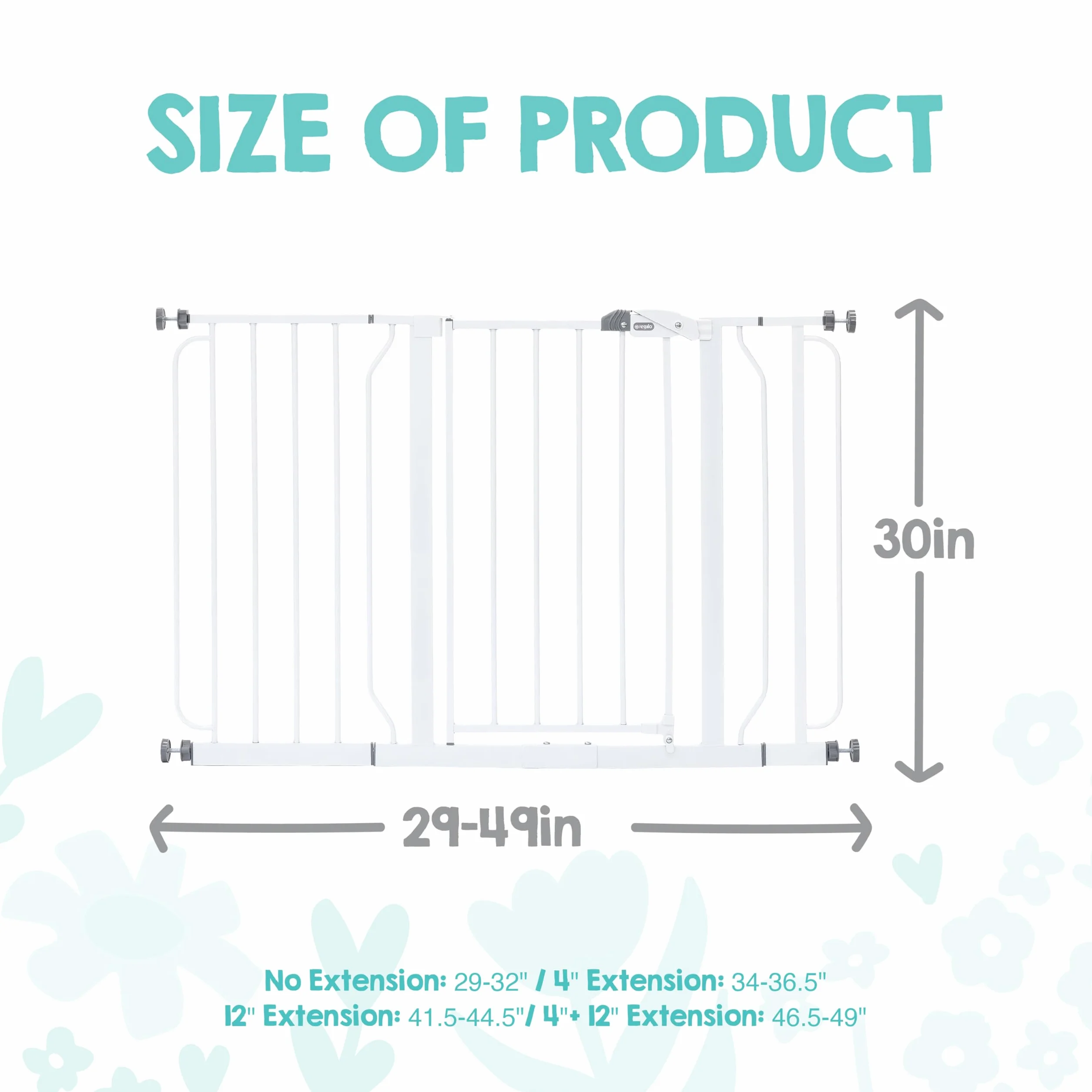 Regalo Safety Extra Wide Baby Gate for Doorways & Bottom of Stairs, Fits Openings 73.6-122cm, Pressure Mounted, White