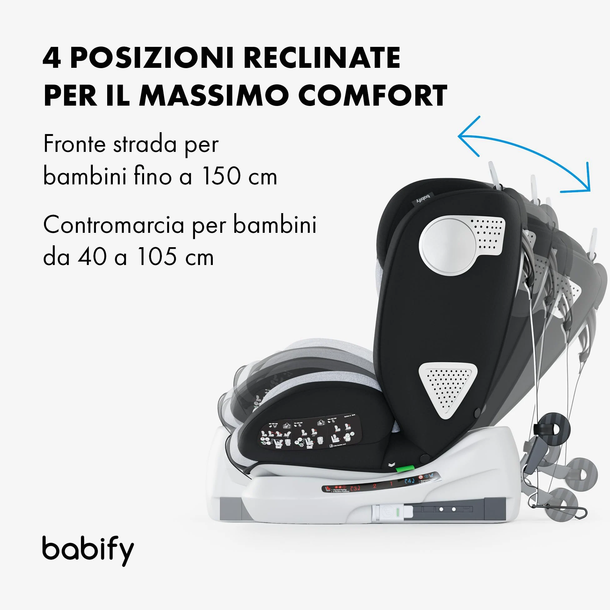 Babify Onboard Seggiolone Auto Isofix I-Size per Bambini da 0 Mesi - 12 Anni, 40-150cm, Seduta Auto Bimbi Regolabile e Reclinabile, rotazione di 360º, Gruppo 0, 1, 2, 3