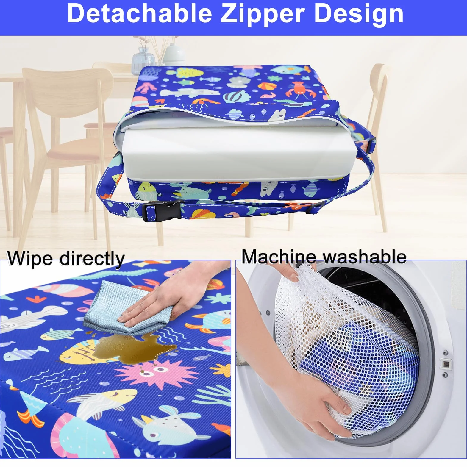 Rialzo da Sedia per Bambini, Cuscino Regolabile con 2 Cinghie
