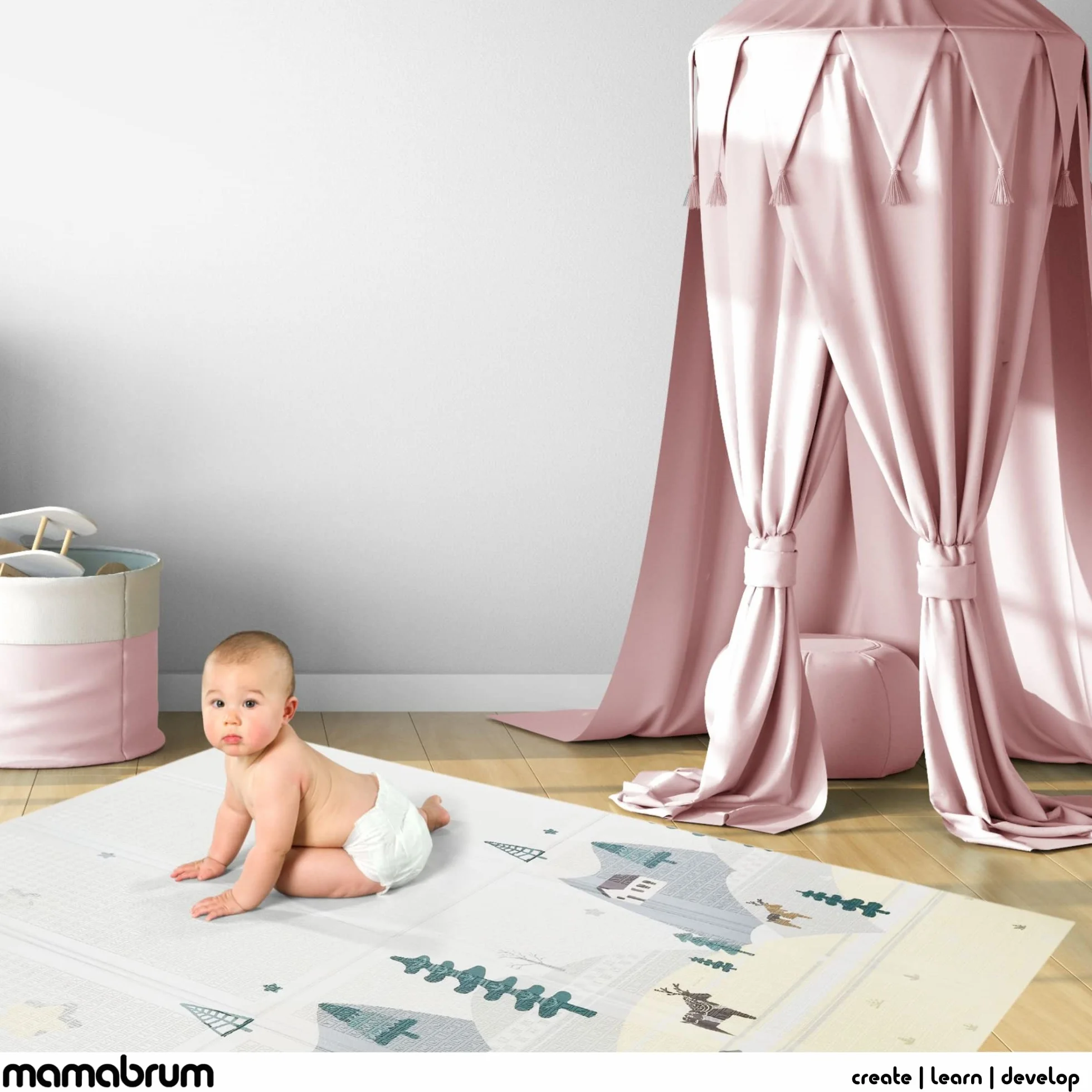 Mamabrum Tappetino da Gioco Pieghevole per Bambini, 200 x 180 x 1 cm, in Schiuma Impermeabile, Portatile e Non Tossico, Ideale per Pavimenti, Spesso e Allargato