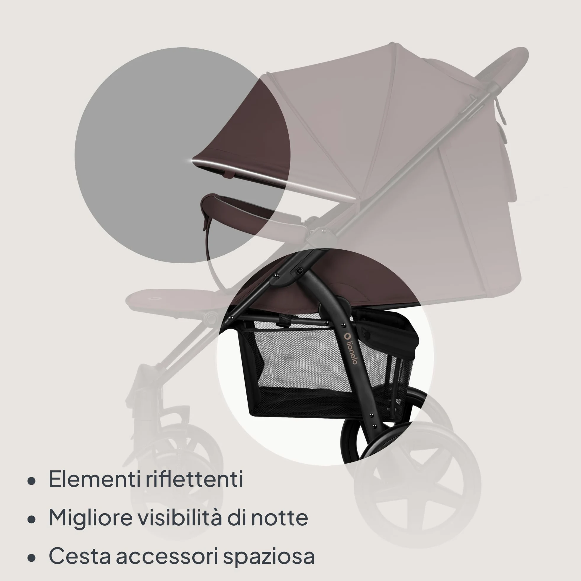 LIONELO Annet passeggino leggero pieghevole grigio regorabile con posizione sdraiata con ruote EVA cappottina XXL con zanzariera coprigambe portabibite fino 22 kg