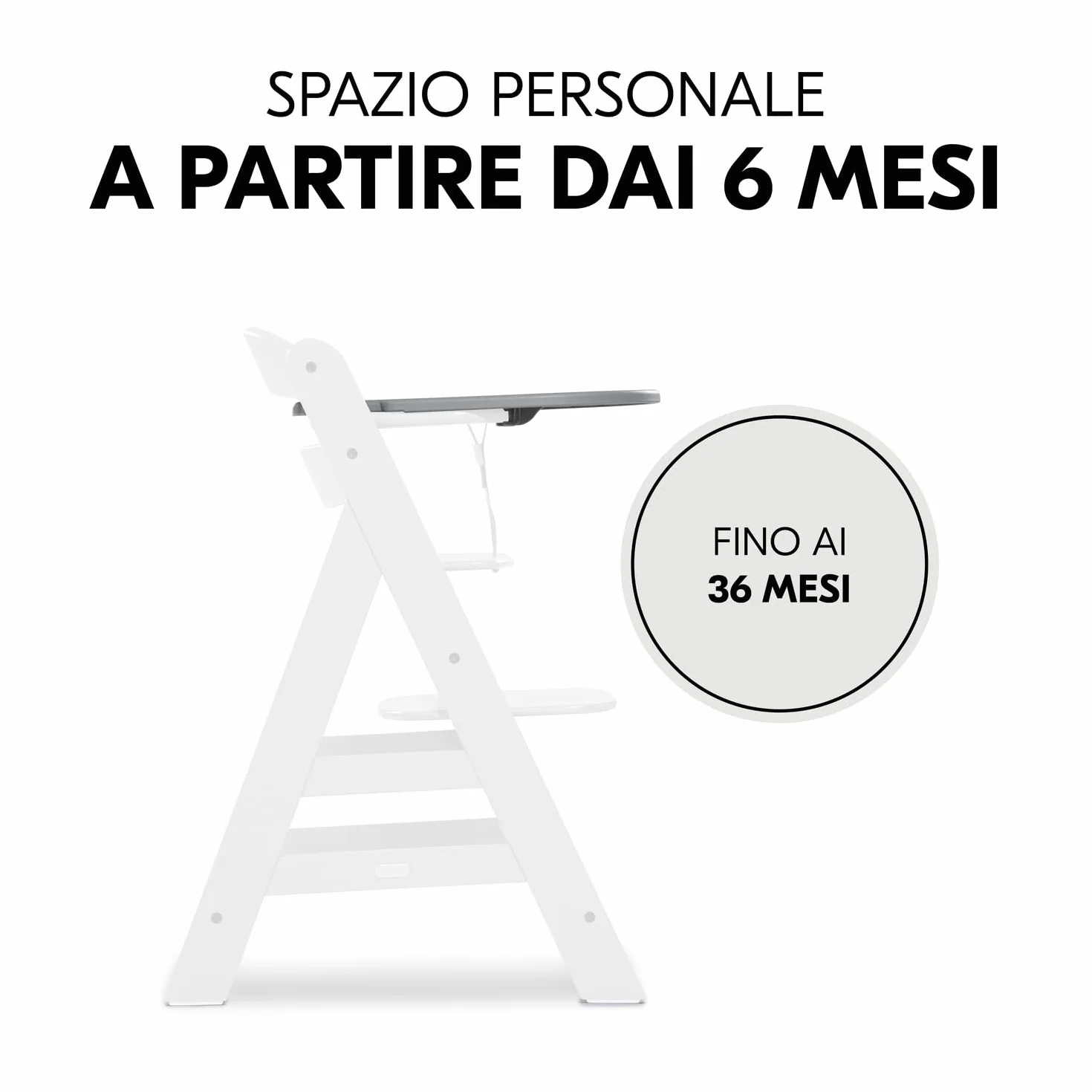 Hauck Alpha Click Tray Tacna Bambini Materiale Riciclato GRS Grigio per Seggiolone Legno Alpha+ Beta+