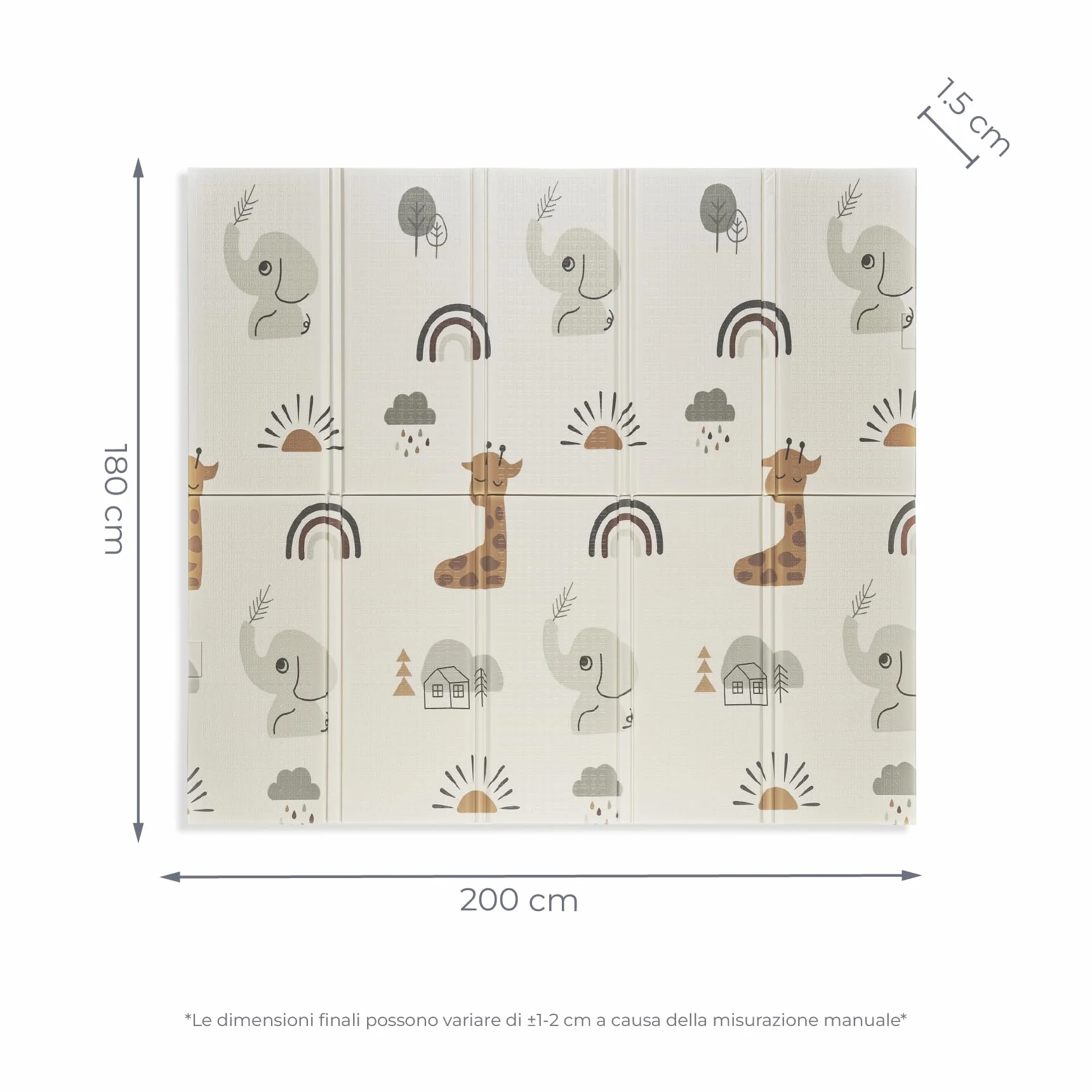 Tappeto gioco per bambini 180x200 cm doppio lato imbottito 1,5 cm pieghevole con borsa trasporto