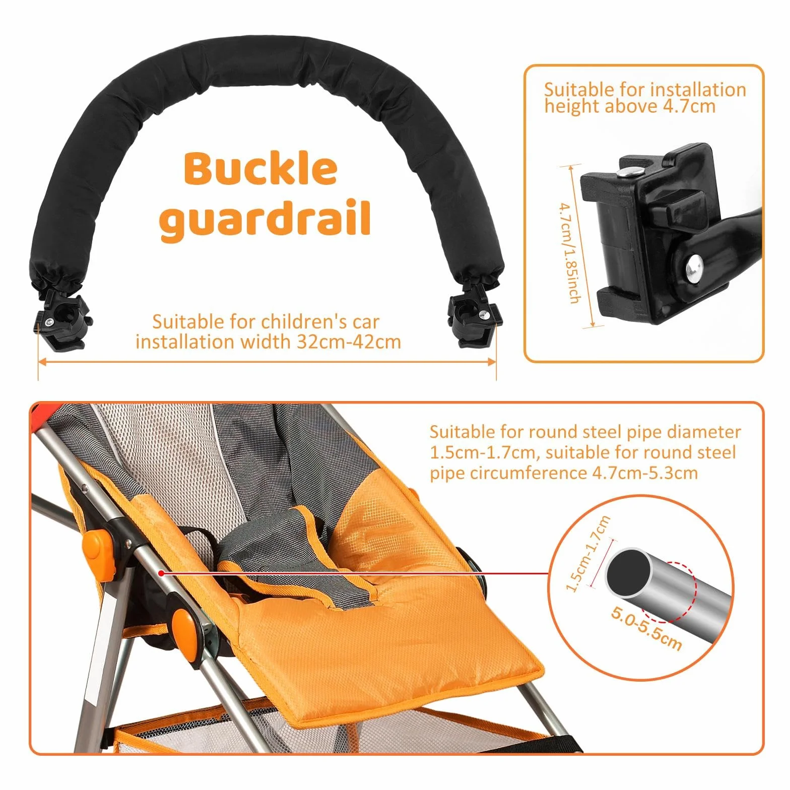 Barra di sicurezza per passeggino, barra per passeggino, bracciolo per passeggino corrimano, maniglia universale, per accessori per passeggino