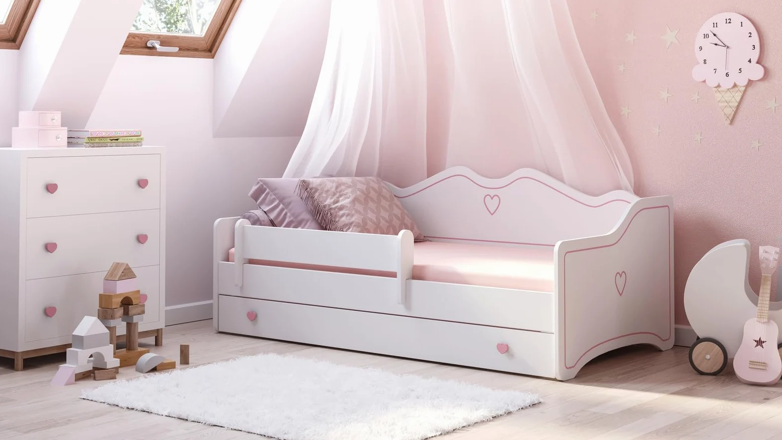 KOBI Letto per bambini Emma 180 x 80 cm, colore: Rosa