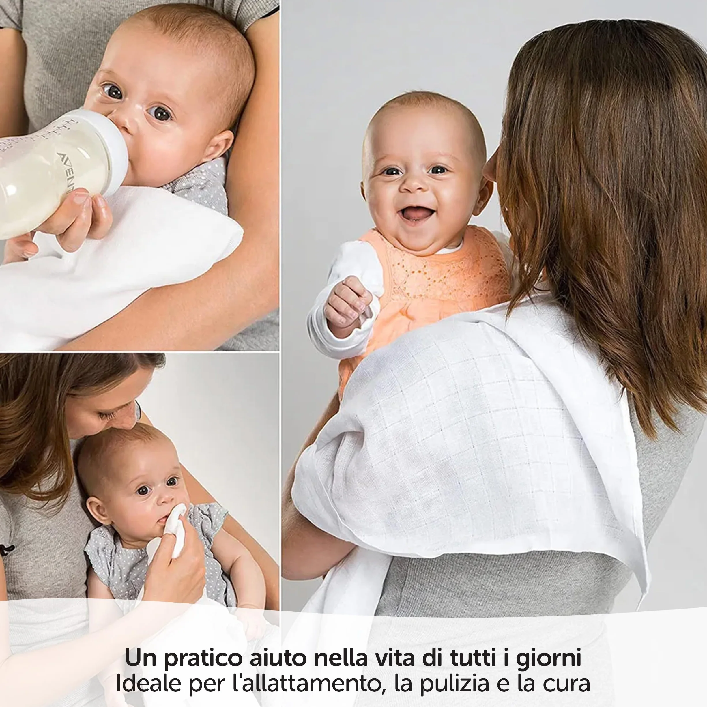 Teli in Mussola Neonato 80x80 Oeko-Tex Standard 100 10 Pezzi Bianco