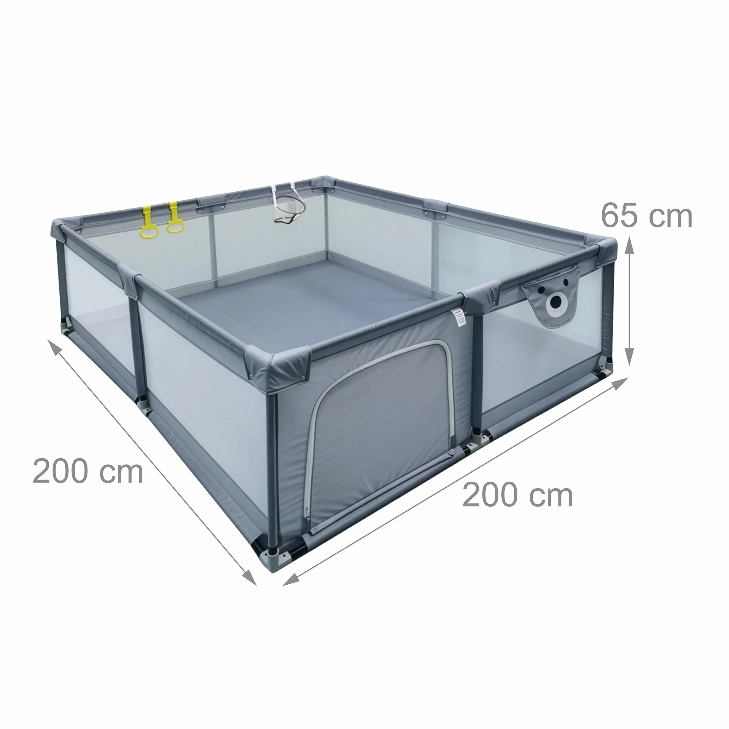 Relaxdays Box per Bambini, 200 x 200 cm, Box Giochi, 50 Palline, 2 Anelli, Angolo Giochi Sicuro, Tessuto Oxford, Grigio