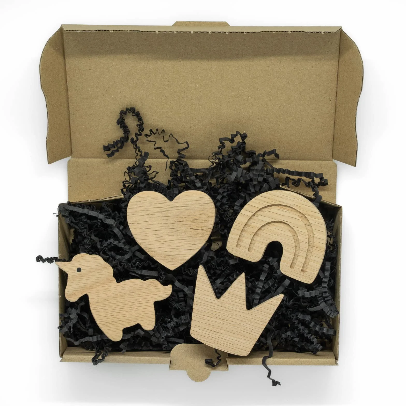 PLT - Maniglie per mobili per bambini, in legno di quercia non trattato, pomello, universale, cassettiera, armadio, cassetto, porta, cameretta bambini, 4, motivo unicorno, cuore, arcobaleno, corona