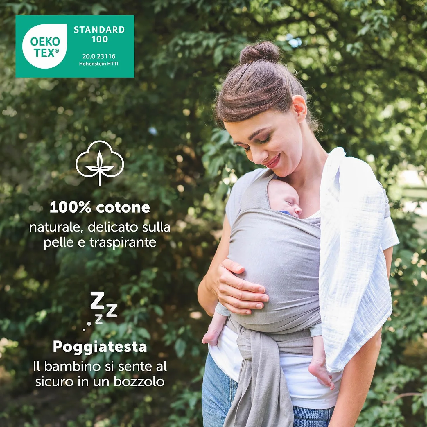 Laleni Fascia Porta Bebe Neonato in Morbido Cotone, Certificata OEKO-TEX, Lunga 5,10m, Fino a 15kg, Grigio Chiaro
