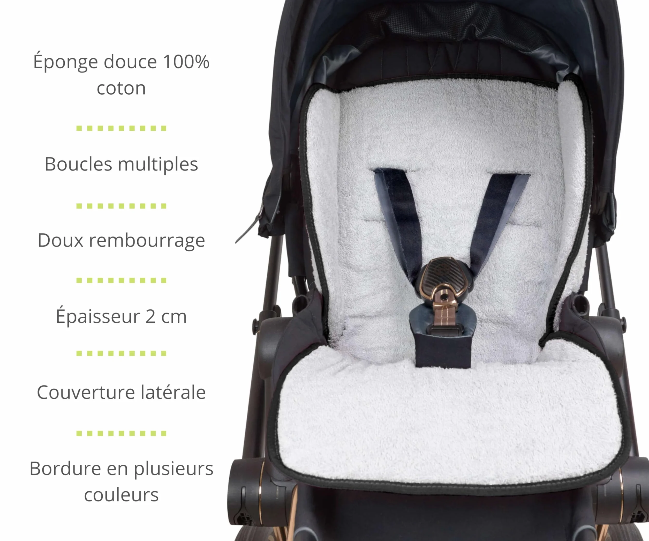 Babysanity® Morbido Riduttore Copri Passeggino Universale Materassino Neonato Soffice Imbottitura Rivestimento Spugna Di Cotone 100% Bordatura Copertura Laterale - Made in Italy - (Nero)
