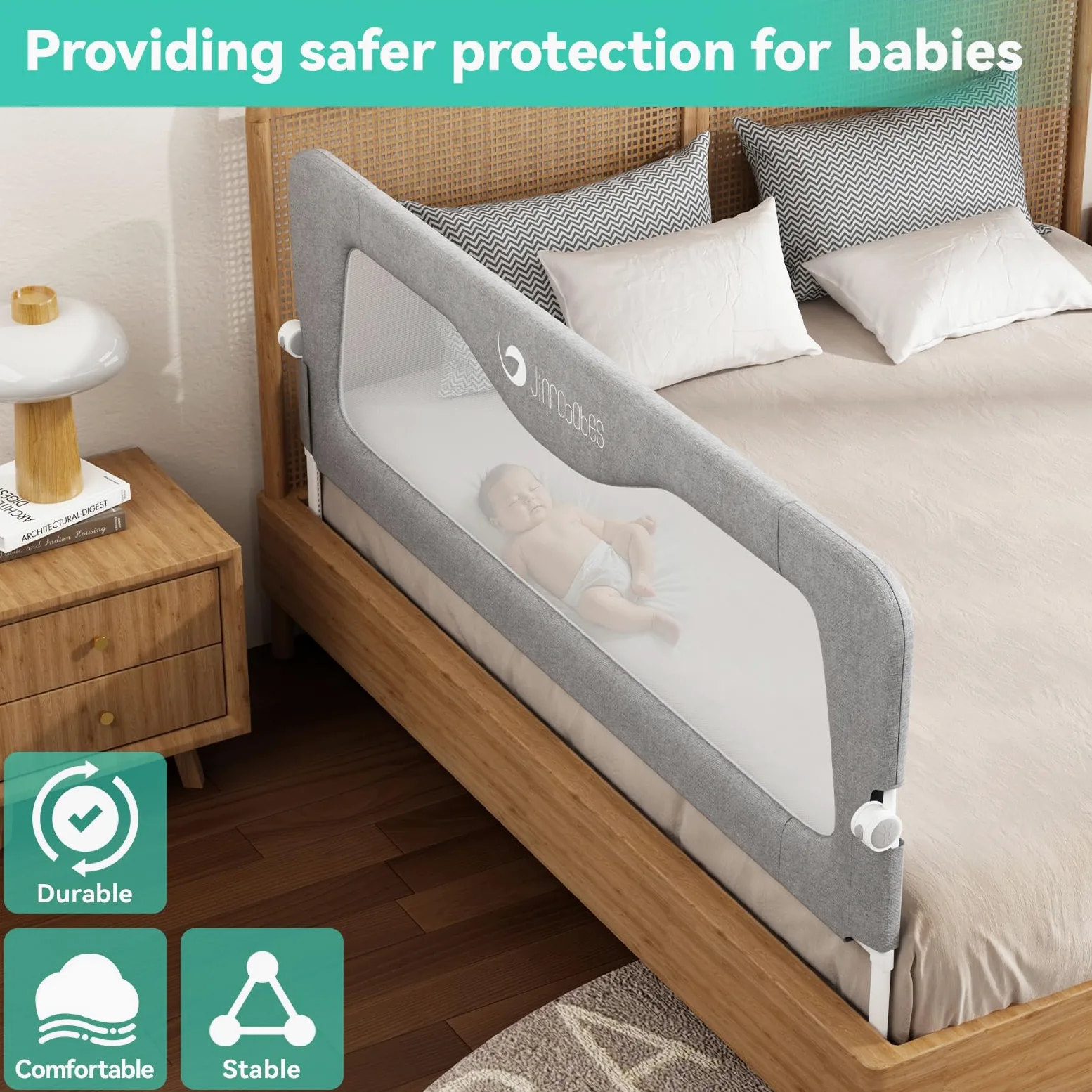 Protezione per letto per letto king size, altezza regolabile e sponda pieghevole per bambini (190 cm)