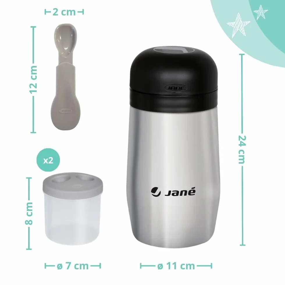 Jané Thermos 1L 2 Contenitori Ermetici Mantiene Caldo e Freddo 8h Borsa Termica Grigio