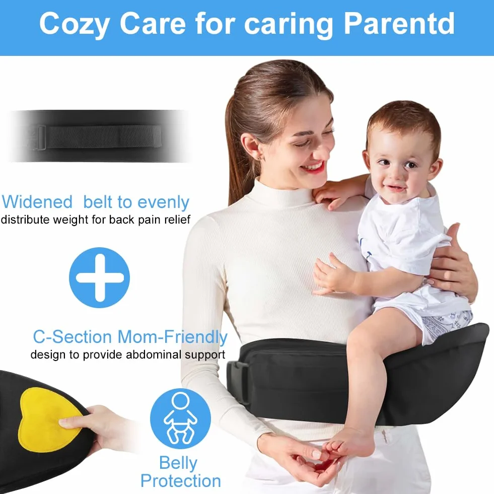HOTUT Baby Carrier Ergonomico, Hipseat Marsupi Sicurezza Supporto, Porta Bambino Cintura Regolabile e Tasca, per Bambini da 0 a 15 kg