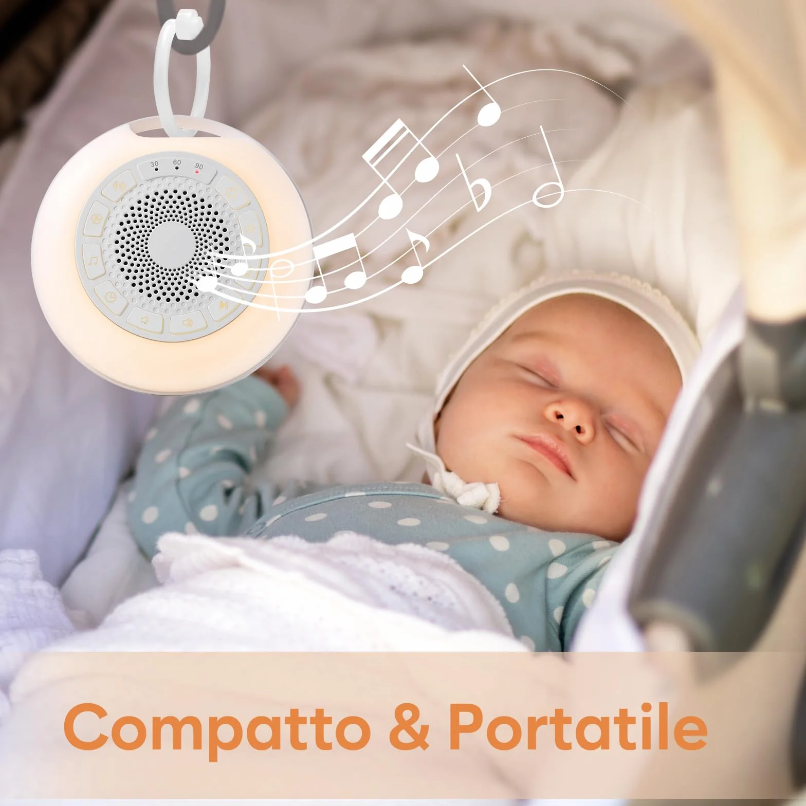 Easy@Home White Noise Machine dla Niemowląt: 26 Dźwięków, Światło Nocne i 7 Kolorów, USB, Timer, Blokada Dzieci