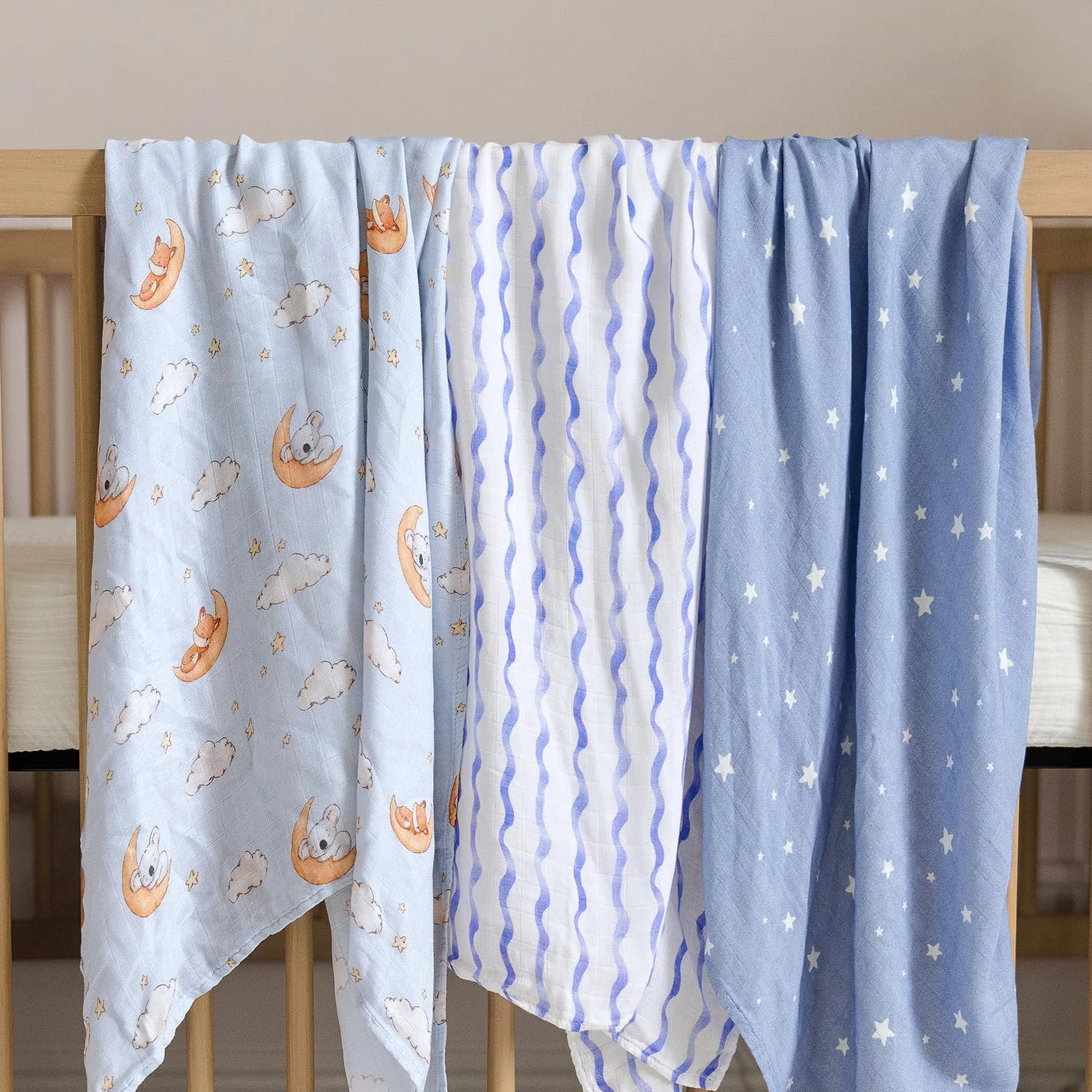 hahaland Mussole Neonato Bambù 100% Naturale Set di Copertina 120x120cm & 2 Pz 100x95cm Swaddle Morbido Assorbente